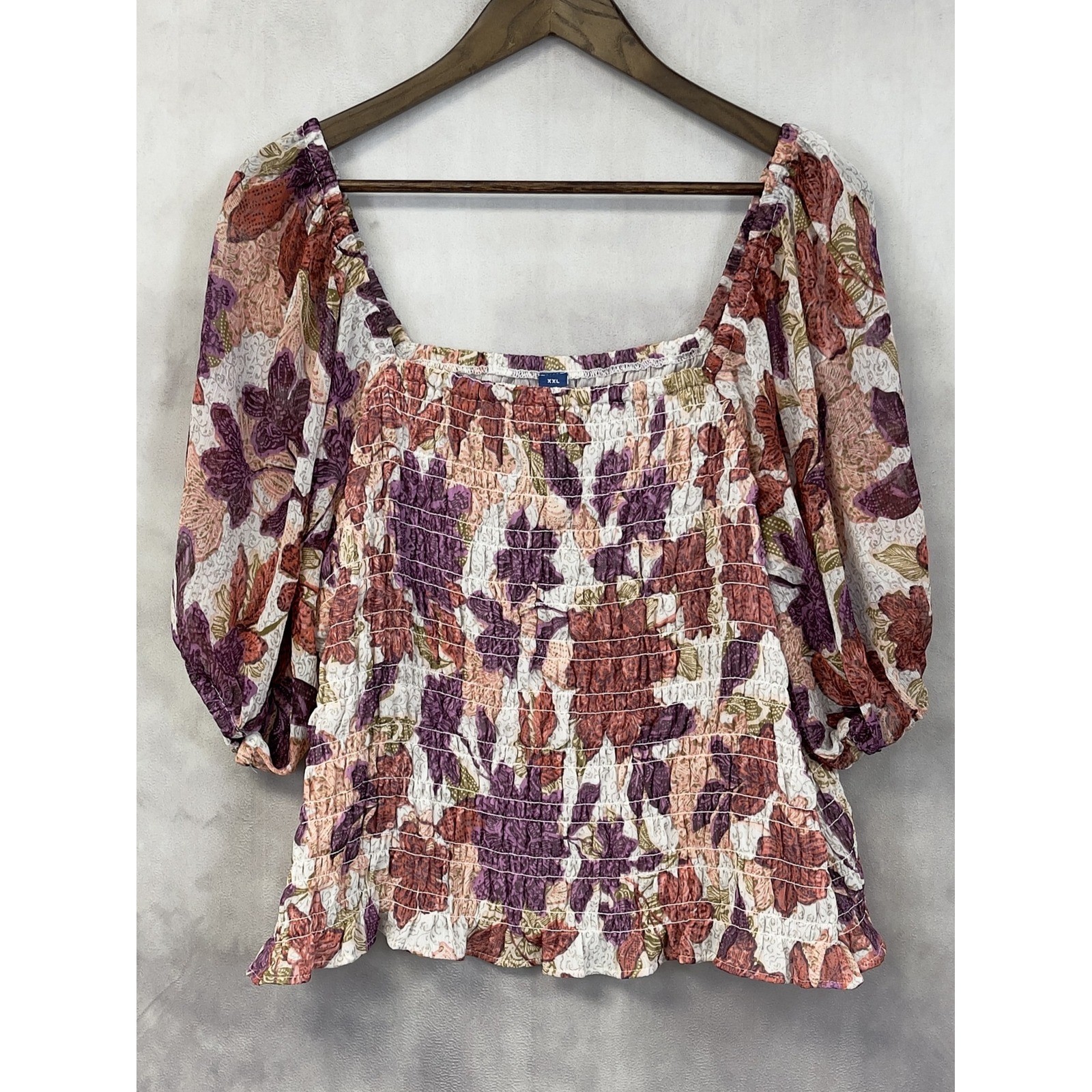Old Navy Smocked Puff Sleeve Floral Top Women XXL Stretch Flowy Cottage Boho