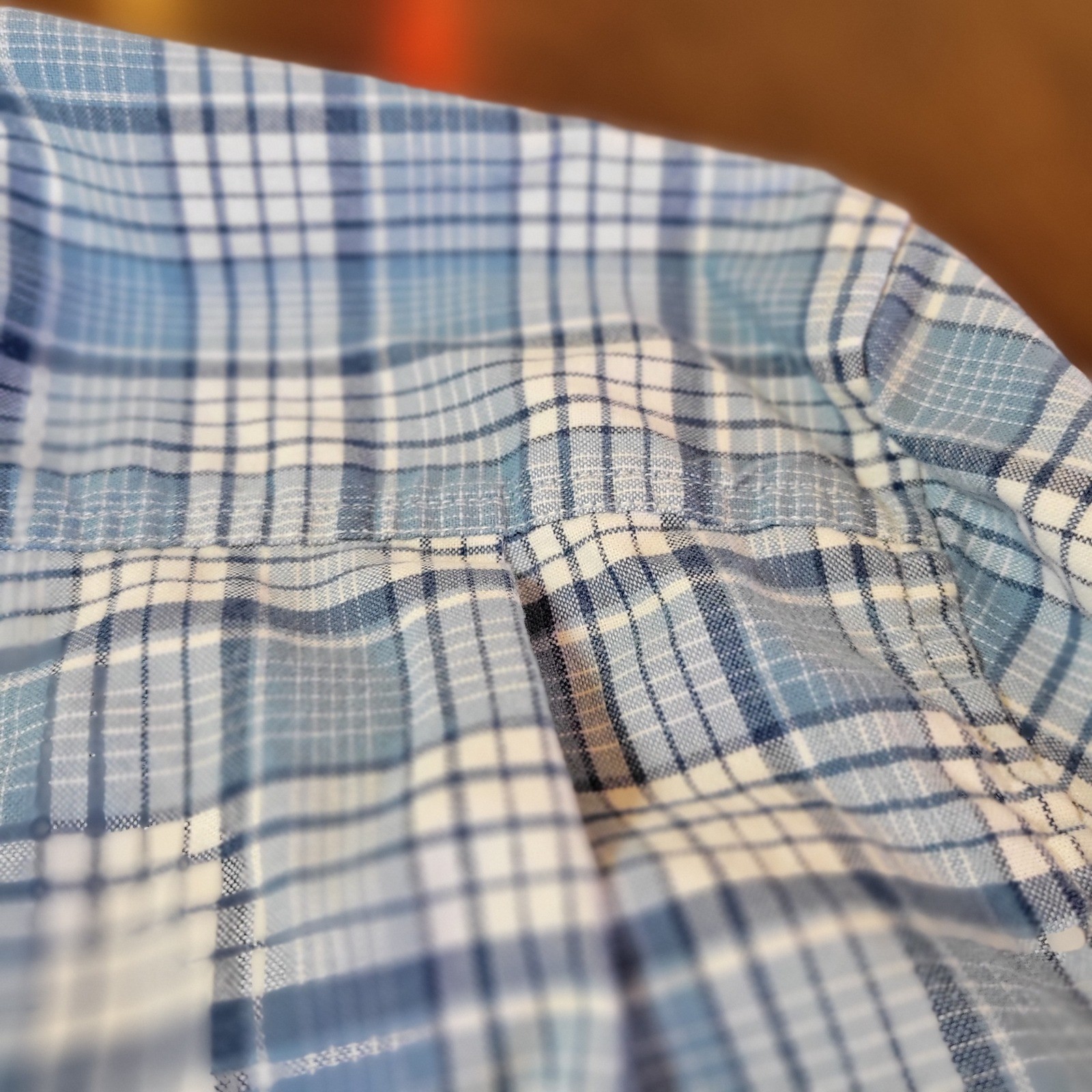 LL Bean Mens Slightly Fitted Short Sleeve Plaid Button Down Shirt Sz Large Blue