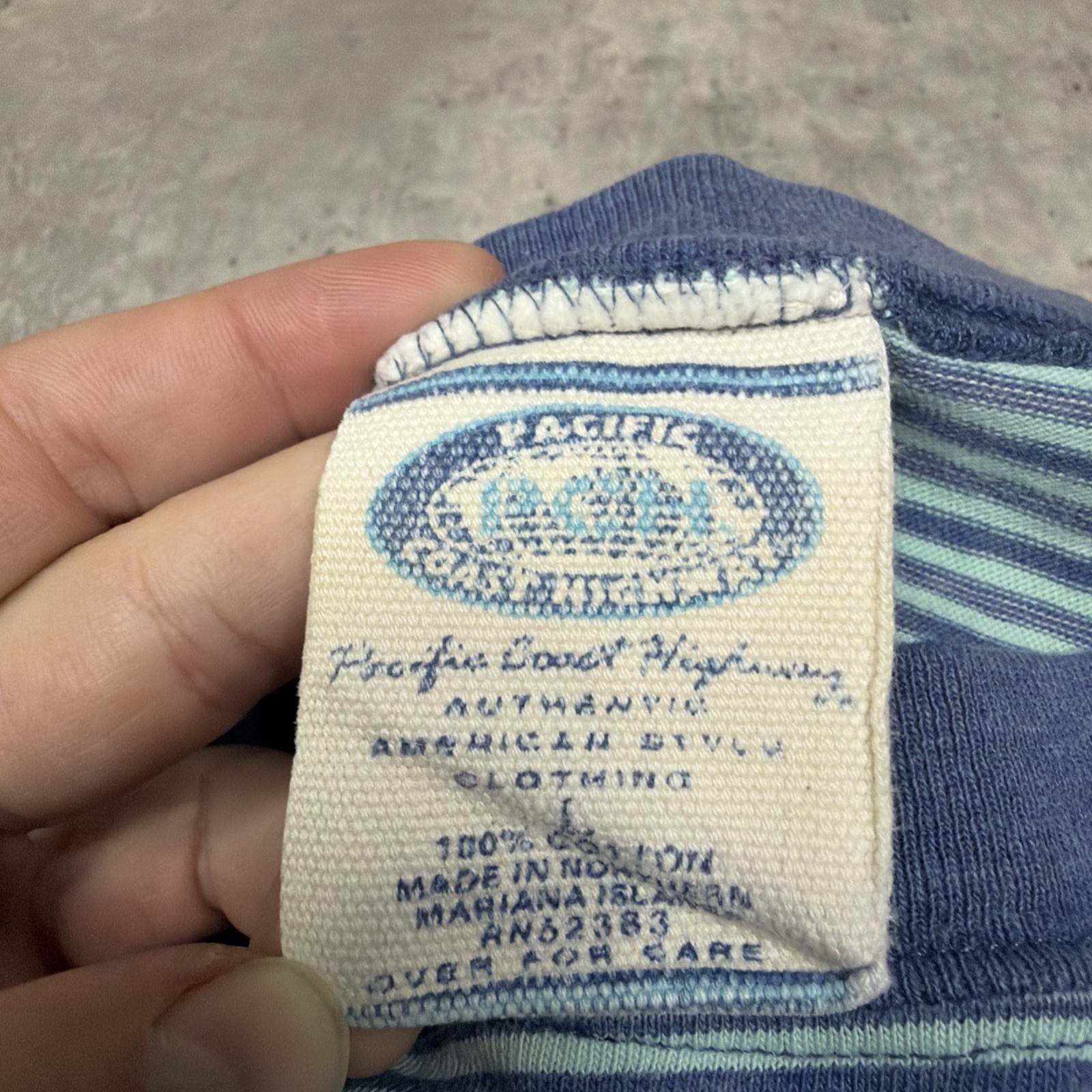 Vintage Pacific Coast Highway Mens Size L 90s Blue Striped Ringer Surf Skate Y2K