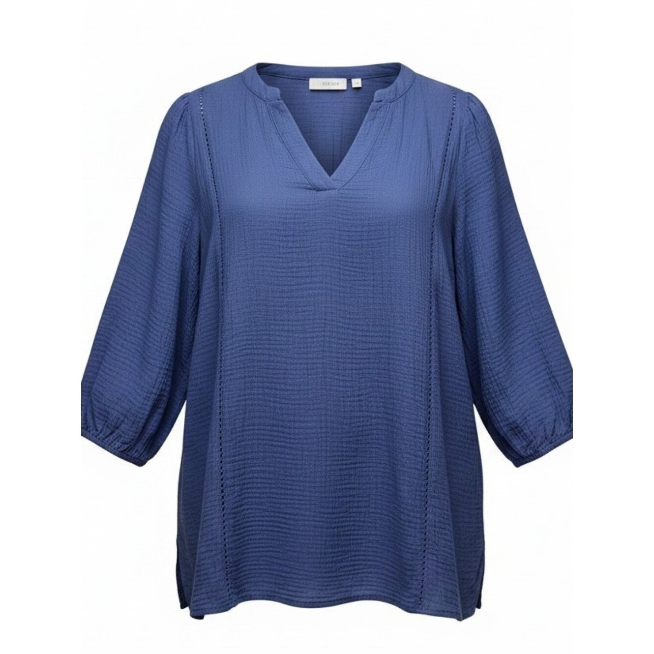 BELLE BEACH BY KIM GRAVEL | Gauze Cotton Navy V-Neck Boho Peasant Top | L