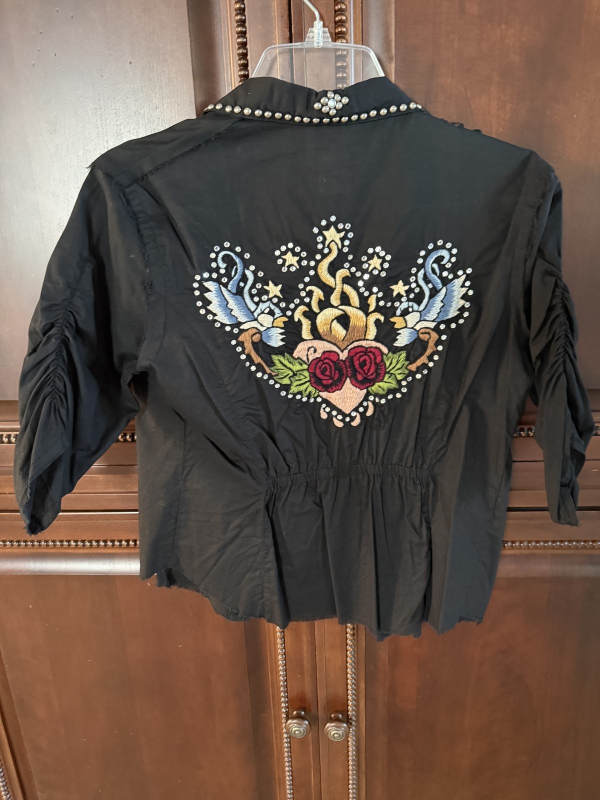Soul Revival Black Cotton Western Snap Shirt Rhinestone Studs Embroidered M