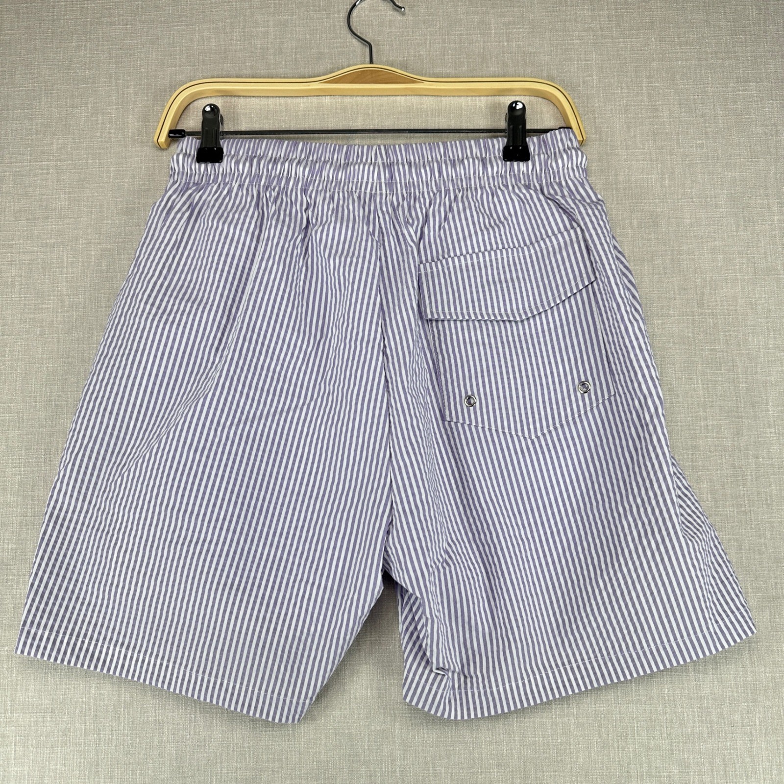 Haspel Swim Trunks Mens Medium Purple Seersucker Striped Beach Shorts NWT