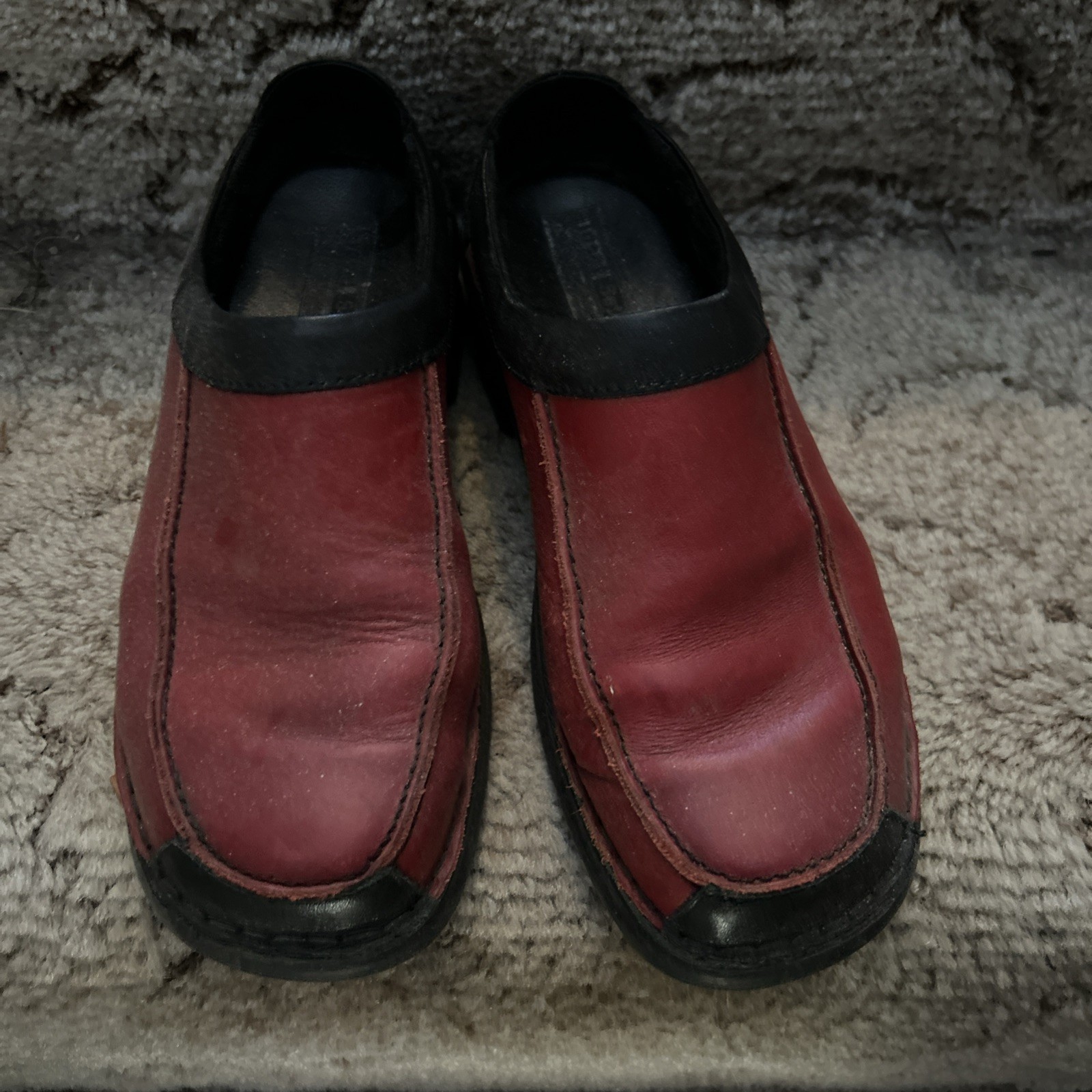 Josef Seibel Red Black moc toe Leather Clogs Mules 7.5 / 38 cosplay emo goth