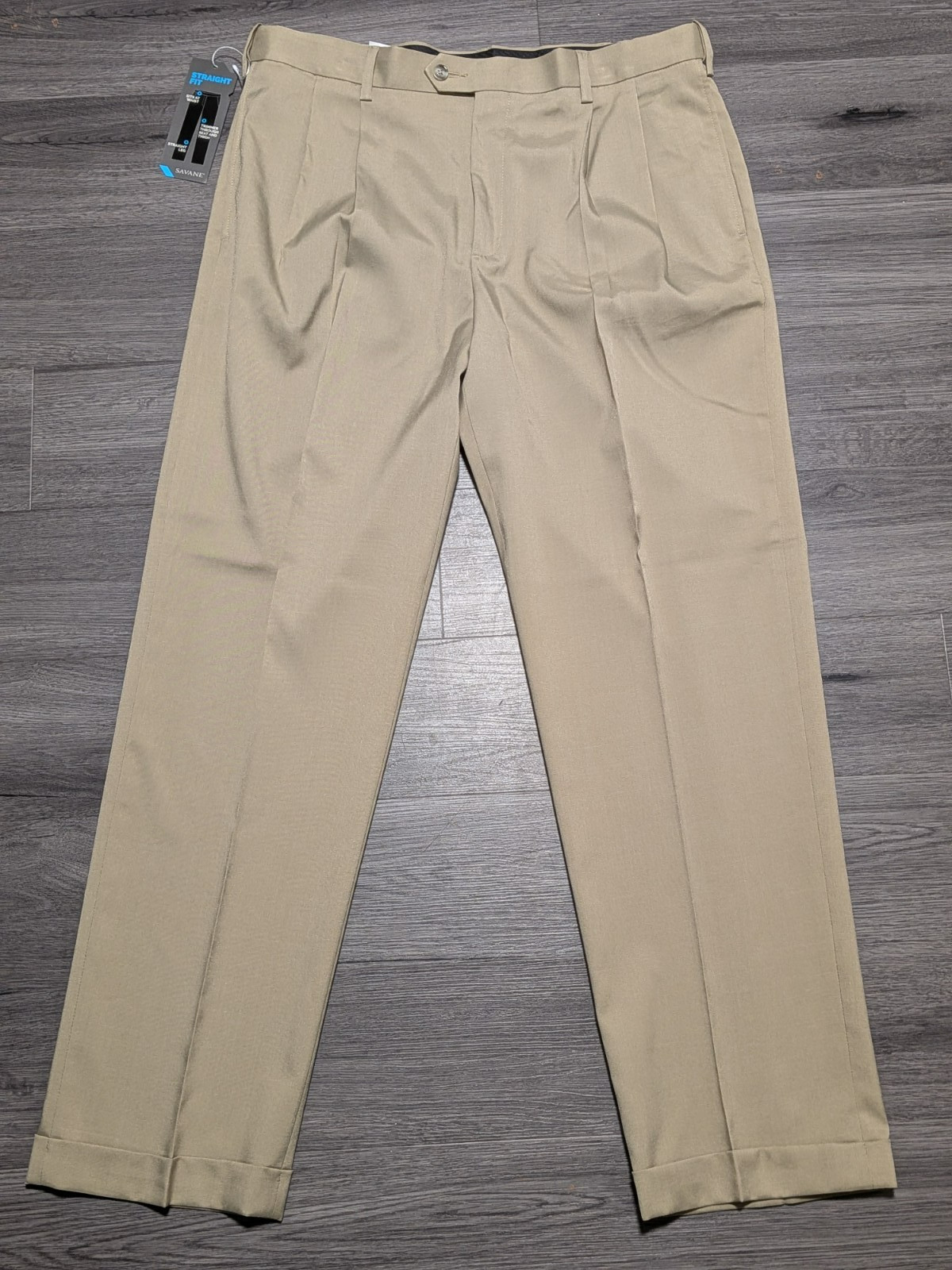 NWT Savane Men’s Flax Brown Stretch Crosshatch Straight Fit Pant Size 36×32