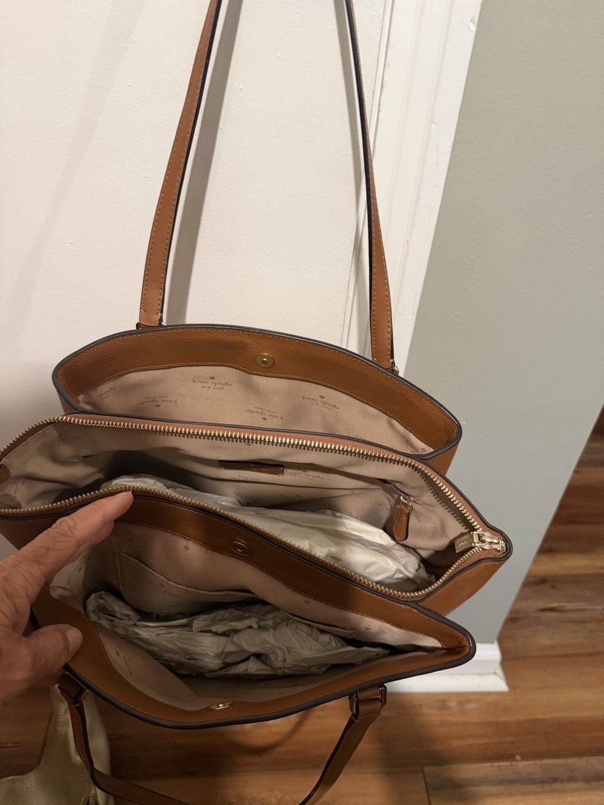 Kate Spade New York Brown Pebbled Tote Shoulder Bag,Pockets, matching wallet
