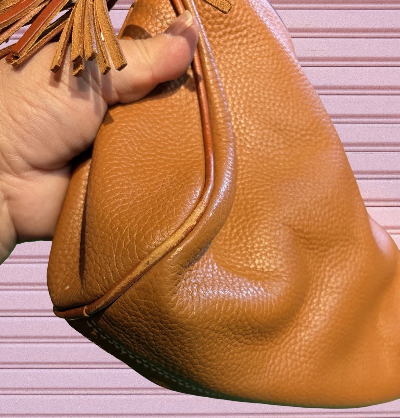 Dooney Bourke Caramel Brown Hobo Zip Shoulder Bag Pebbled Leather
