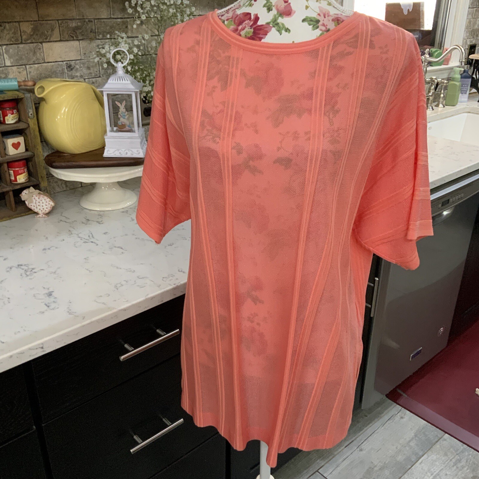 Ming Wang Dolman Sleeve Knit Tunic Top Sz S Orange Burst Tonal Stripes $175 NWT