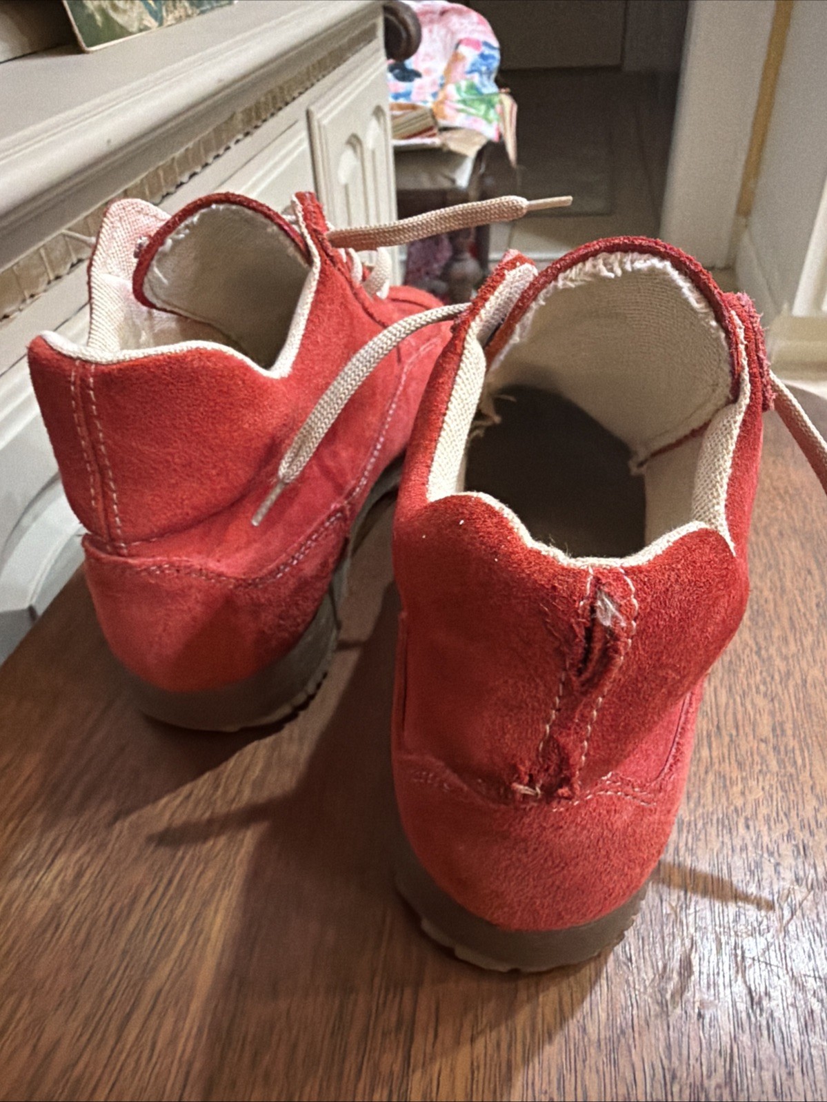 Vintage Kickers Red Suede Chukka Boots Moc Toe Mid Top Union Jack Tag EU 37 US 7