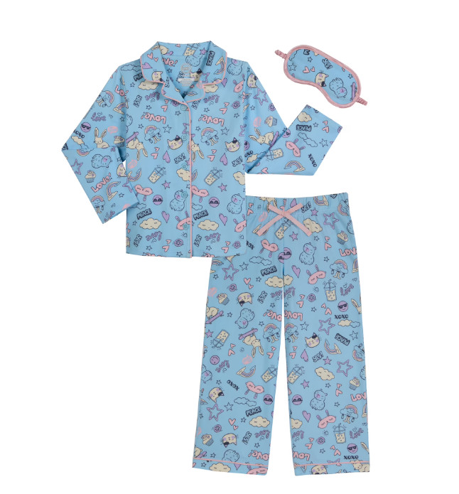 Wonder Nation Kids Sleep Shirt & Pants Set with Eye Mask, 3-Piece, Large (10-12)