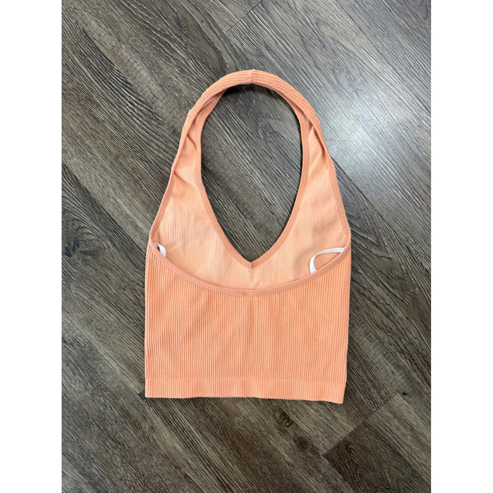 Aritzia Sunday Best Sinchseamless Halter Top Peach Ribbed Crop XS