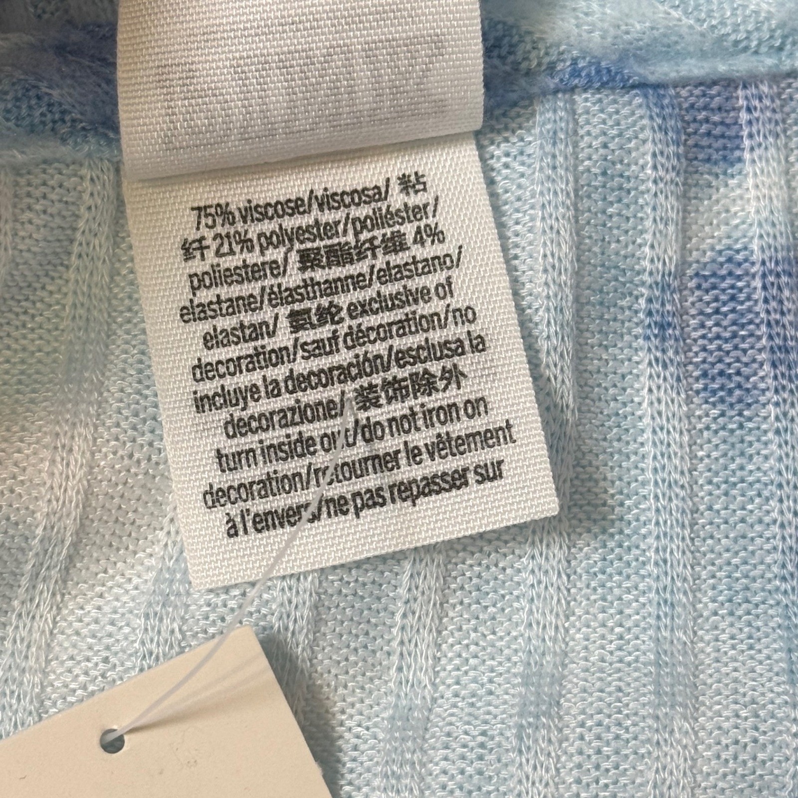 PINK Victoria’s Secret Tie Dye Ribbed V-Neck Long Sleeve Top Blue White Medium