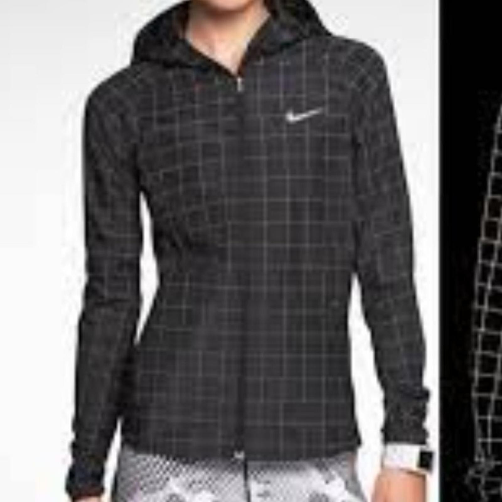 Nike Running Black 3M Reflective Grid Hooded Windbreaker Jacket Size XS