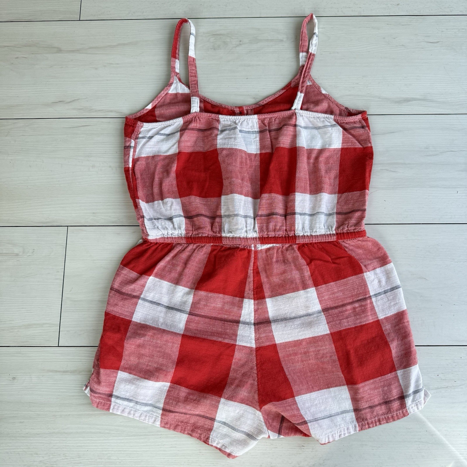 Old Navy Womens M Red White & Blue Plaid Sleeveless Shorts Romper 100% Cotton