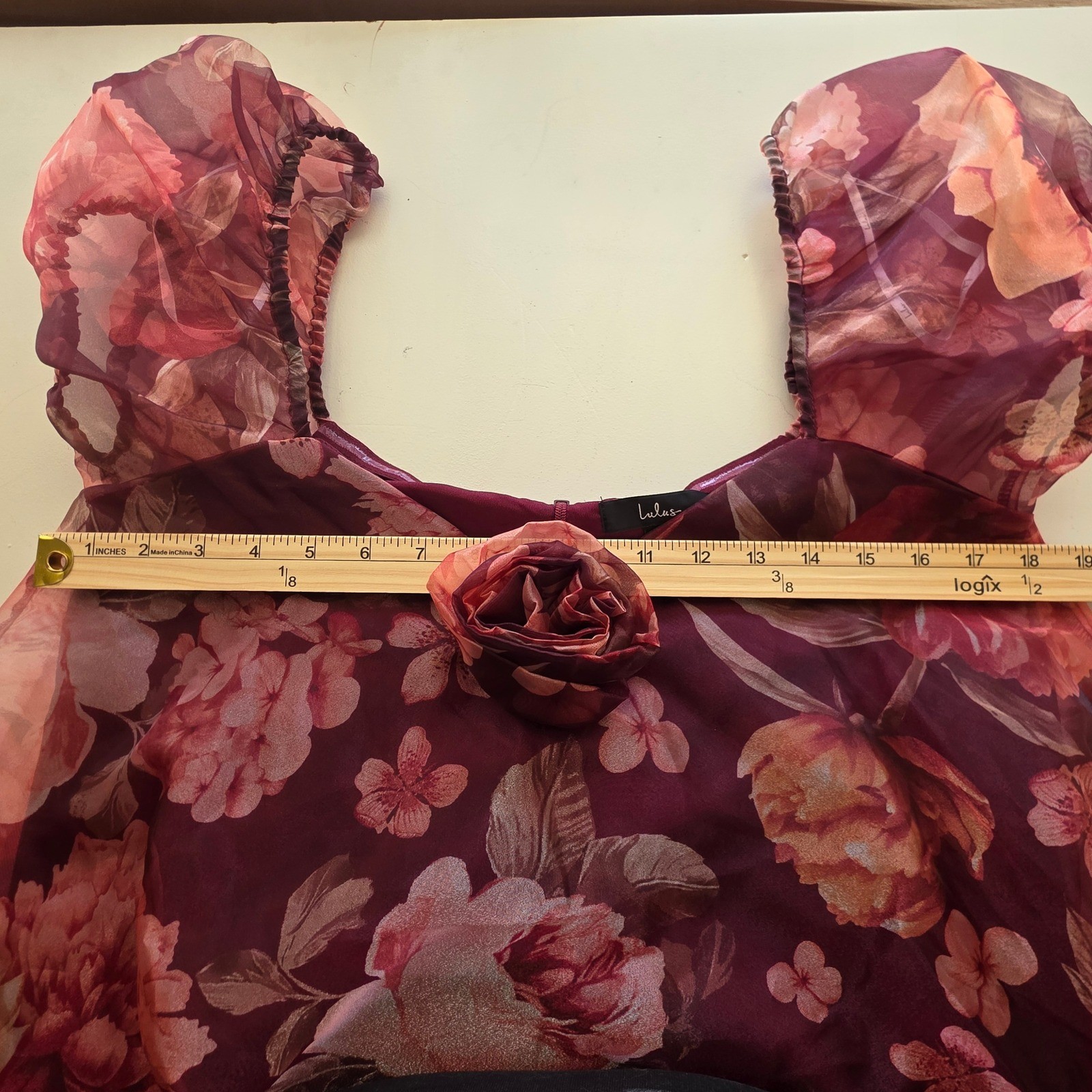 Lulus Mini Dress NWT Burgundy Wine Red Floral Rose Organza Babydoll Medium