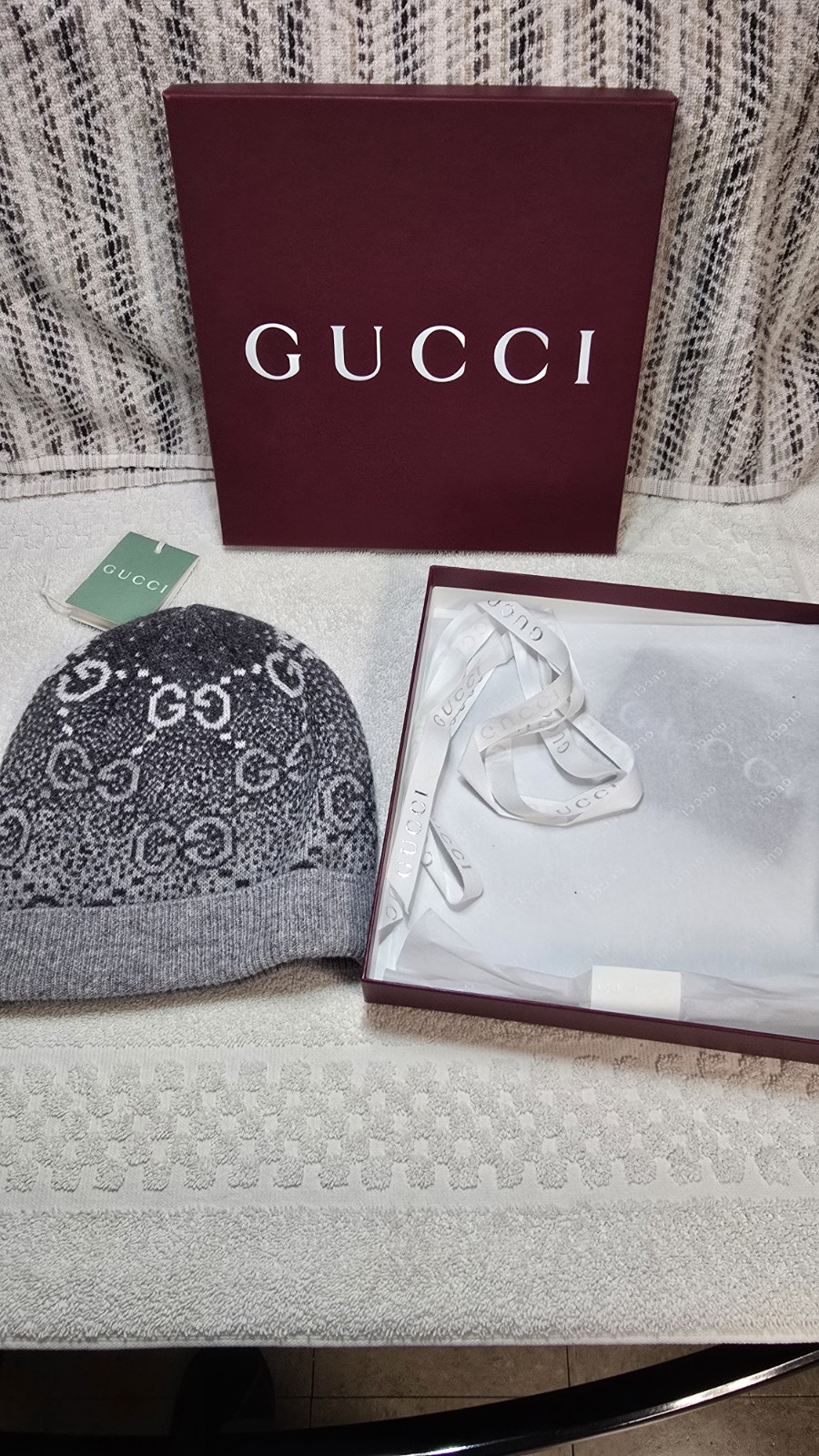Authentic Gucci Grey GG Wool Beanie New w/ Tags Size M. See Item description.