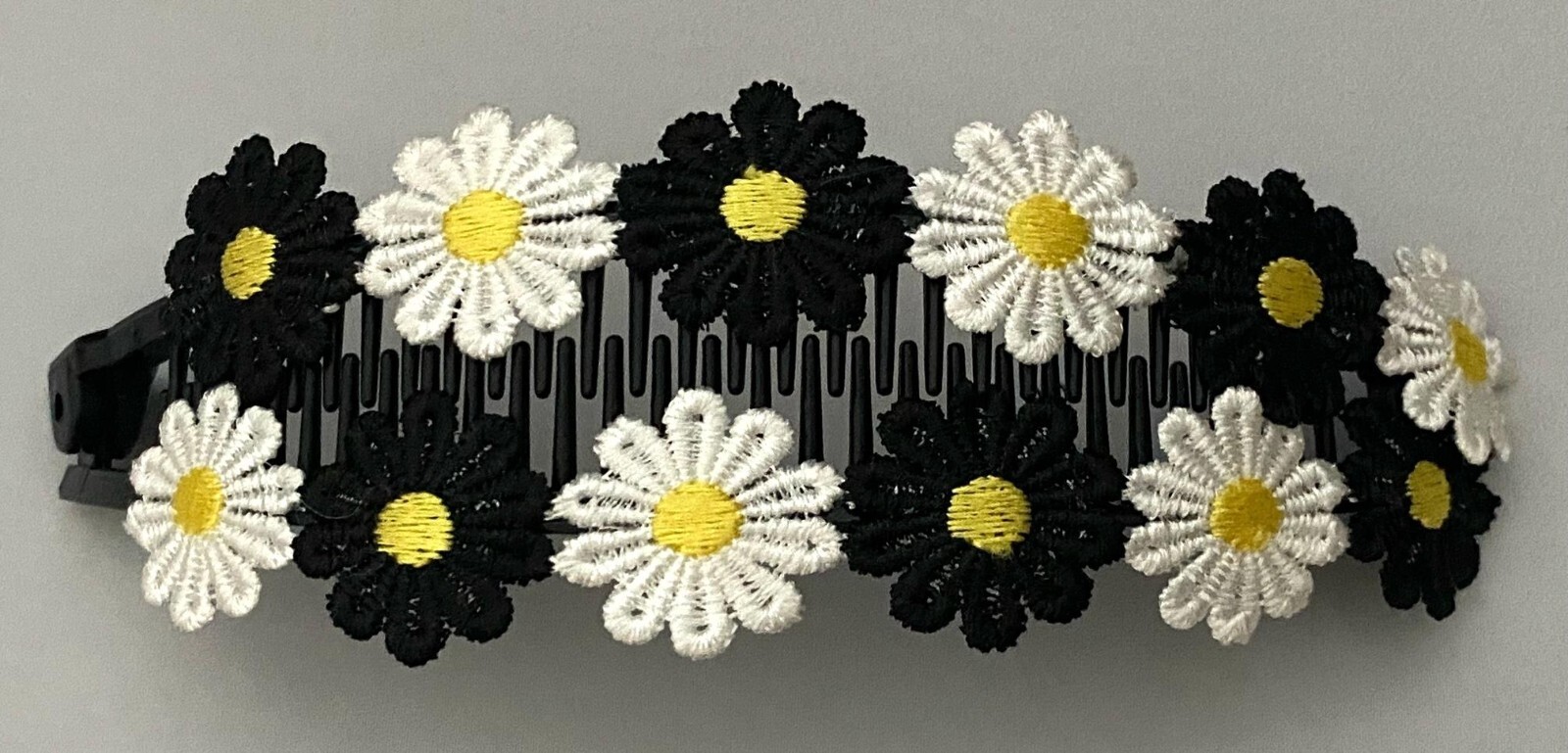 NEW LONG PLASTIC BANANA HAIR CLIP EMBROIDERY FLOWERS SELECT COLOR FREE SHIPPING