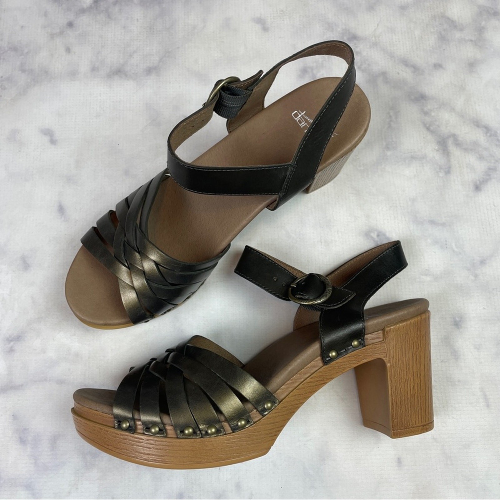 DANSKO Dawson Bronze Woven Leather Sandals Block Heel Comfort Sz 41/ 10.5-11