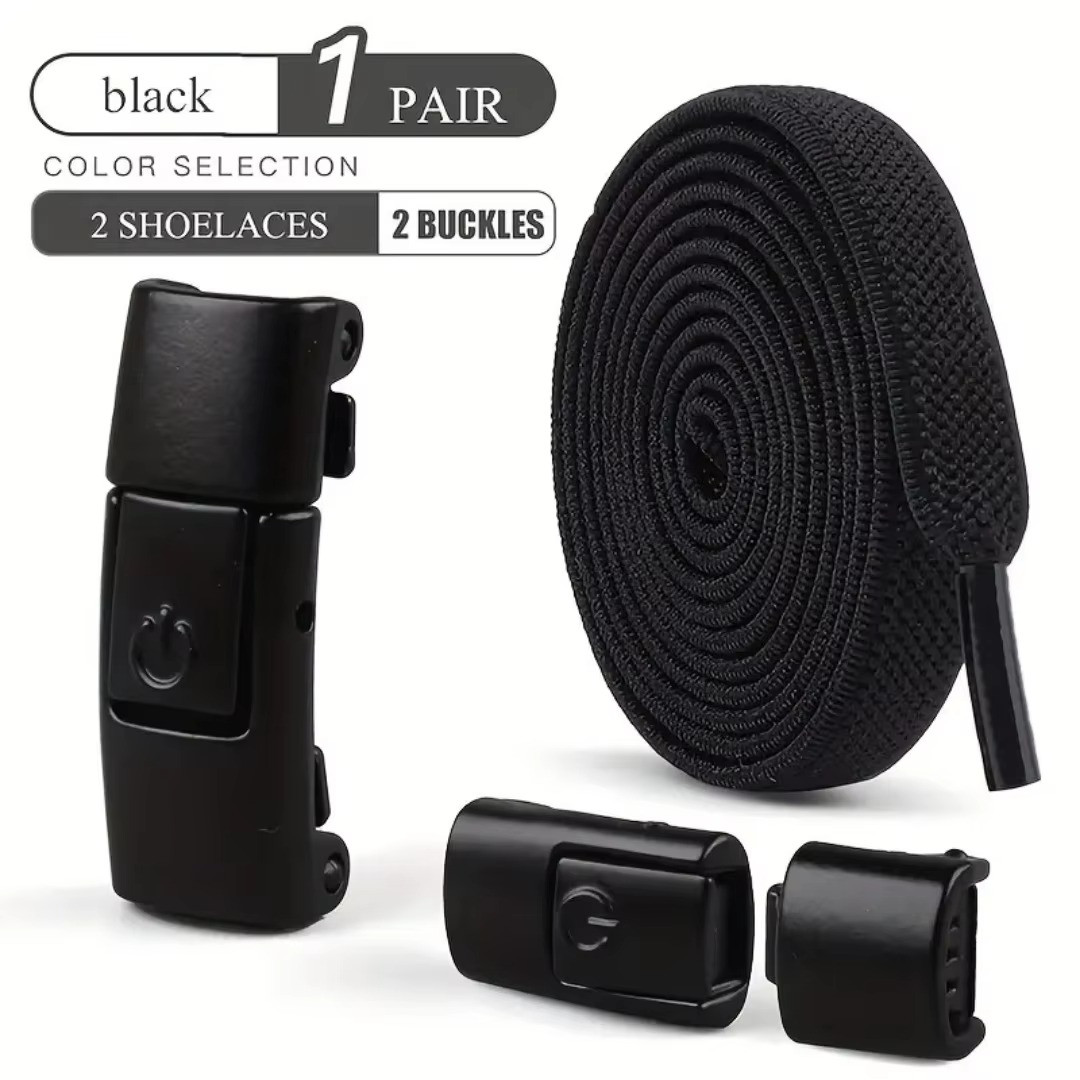 Press Lock Elastic Shoelaces No Tie Sneakers Kids Adult Black Gradient Laces