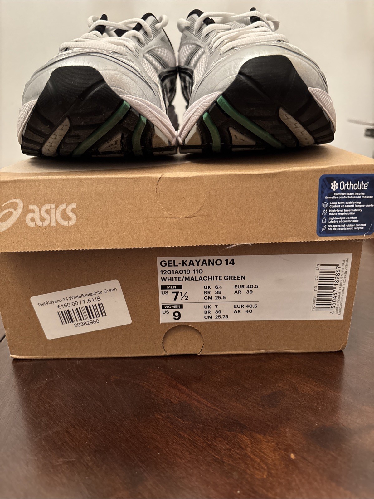 Asics Gel-Kayano 14 “White/Malachite Green” Mens size 7.5/Womens 9.