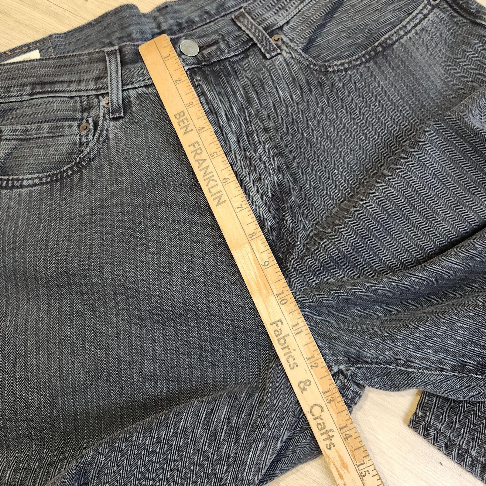 Levis Premium 568 Jeans Mens 34×30 Black Gray Herringbone Loose Straight Denim