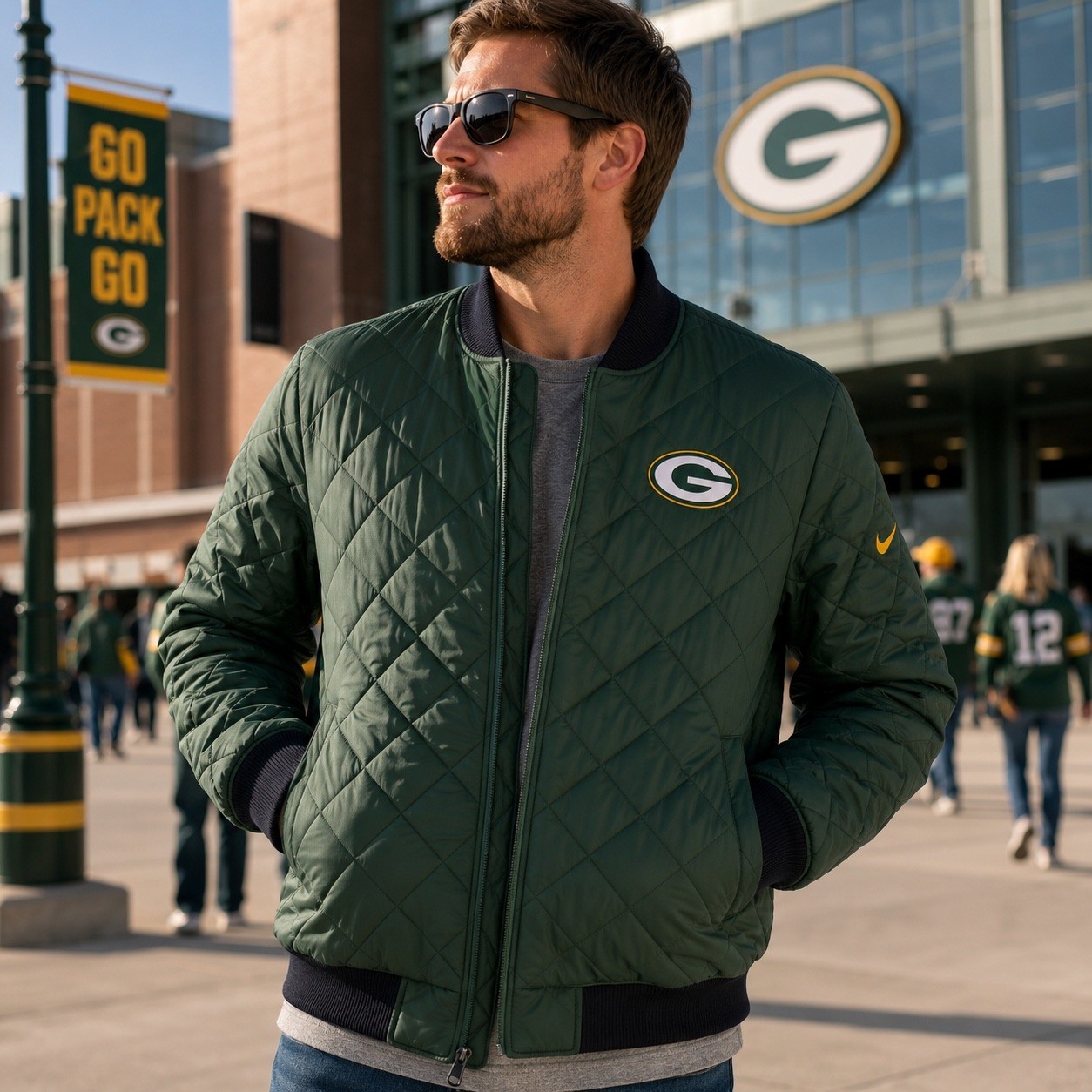 Nike Packers Reversible Bomber Jacket XXL NFL On Field Quilted Green Black