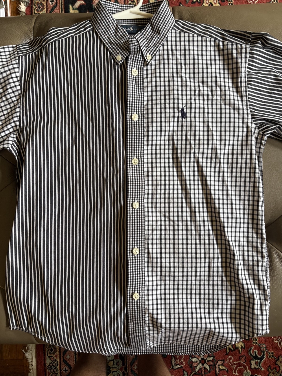 Polo Ralph Lauren Blank-and-White Multi-Patterned Boys’ Button Down Size 12-14