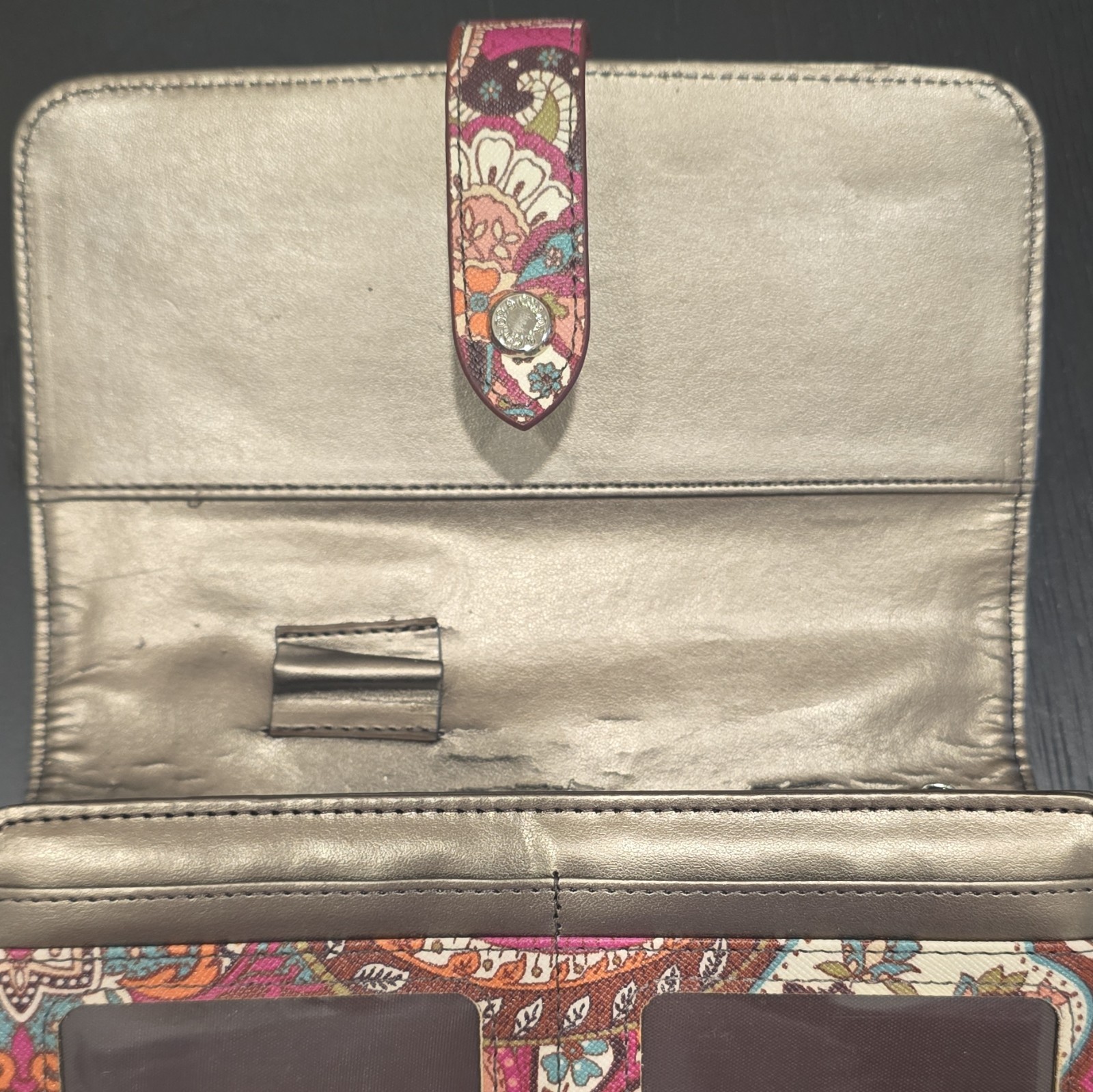 Women’s Multicolor Paisley Foldover Wallet w/ Snap, Card Slots & Coin Pocket