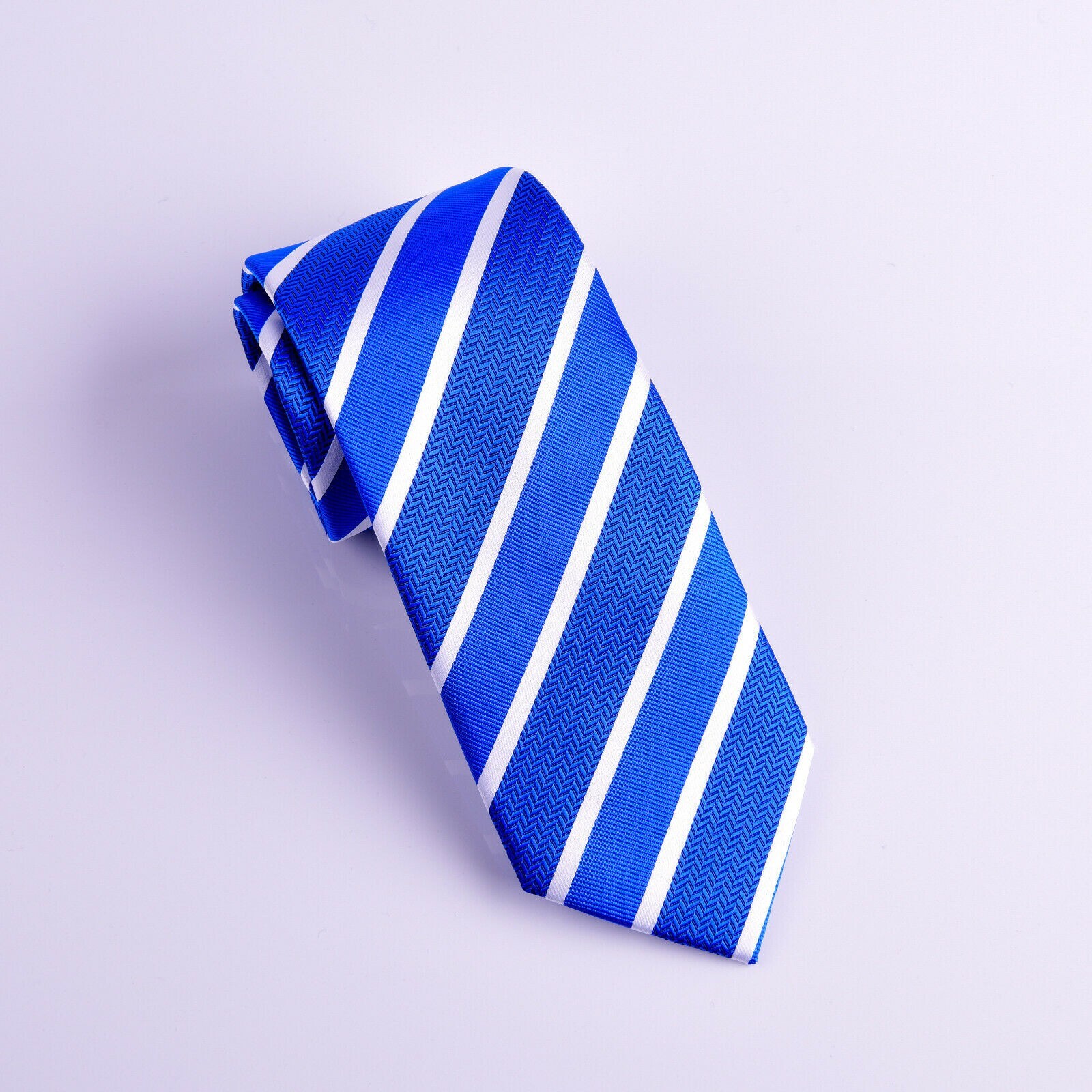 Blue White Striped Classic Width Tie 8cm Necktie Standard Wide Top Boss Fashion
