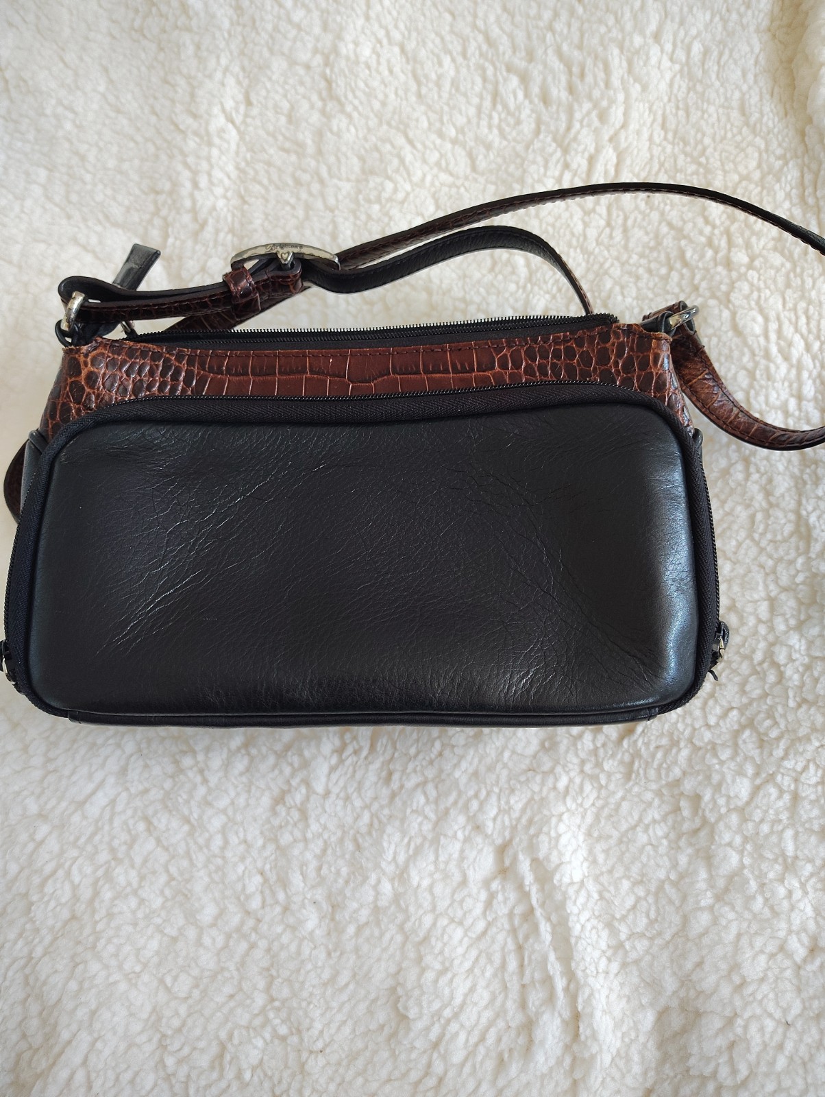 Brighton Black Brown Croc Embossed Leather Crossbody Organizer Bag E861676