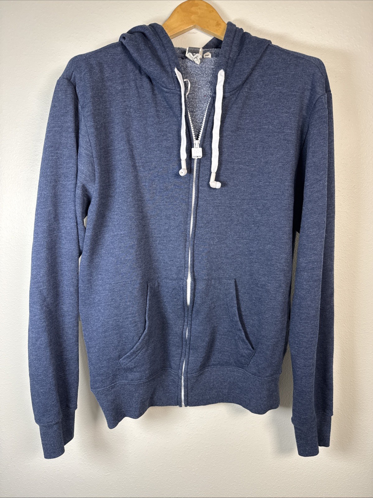HB Super AIO Zip Hoodie Heather Navy Blue Built-in Headphones Graphic Back Mens