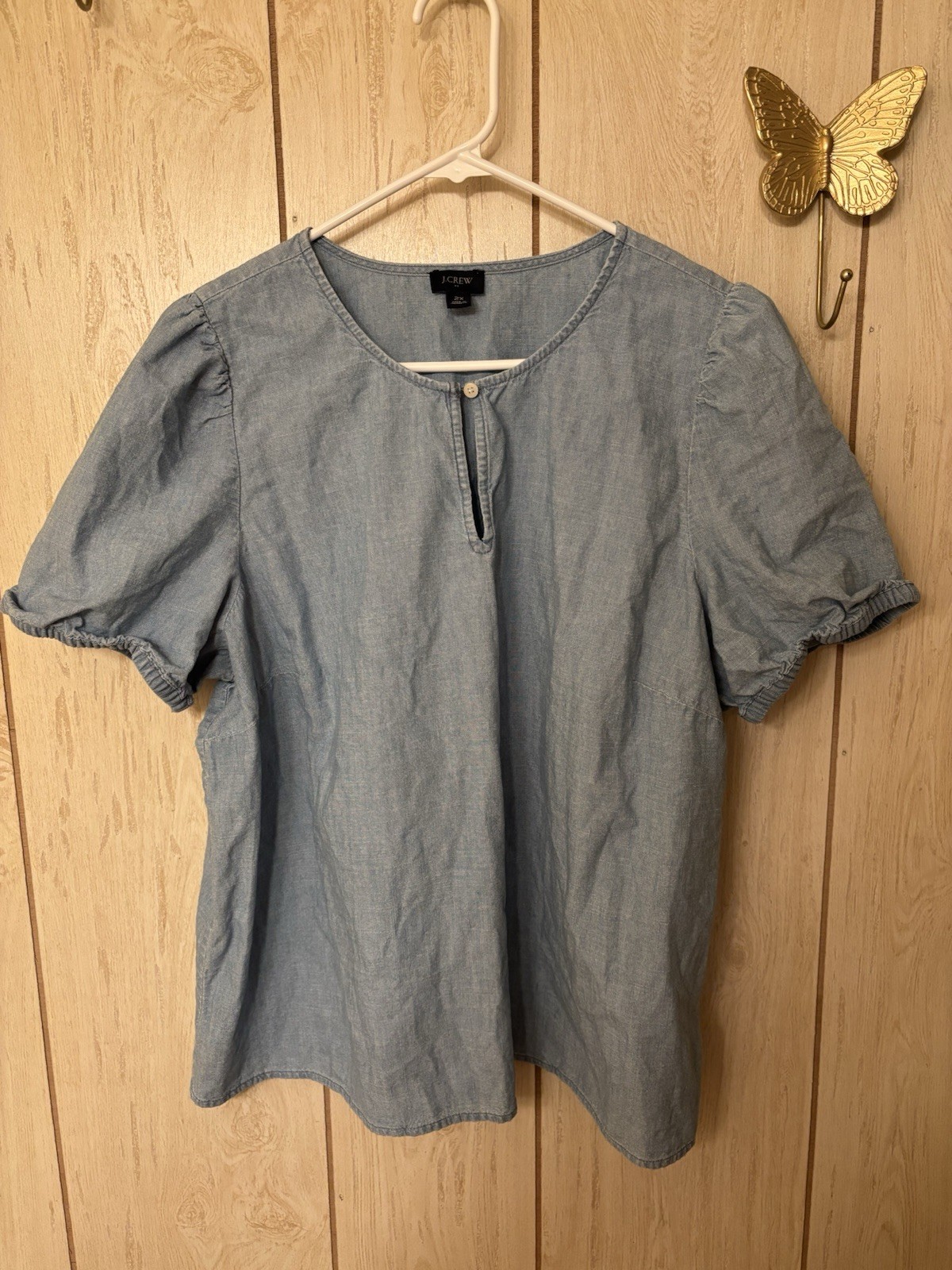 J. Crew Light Chambray Puff Sleeve Blouse