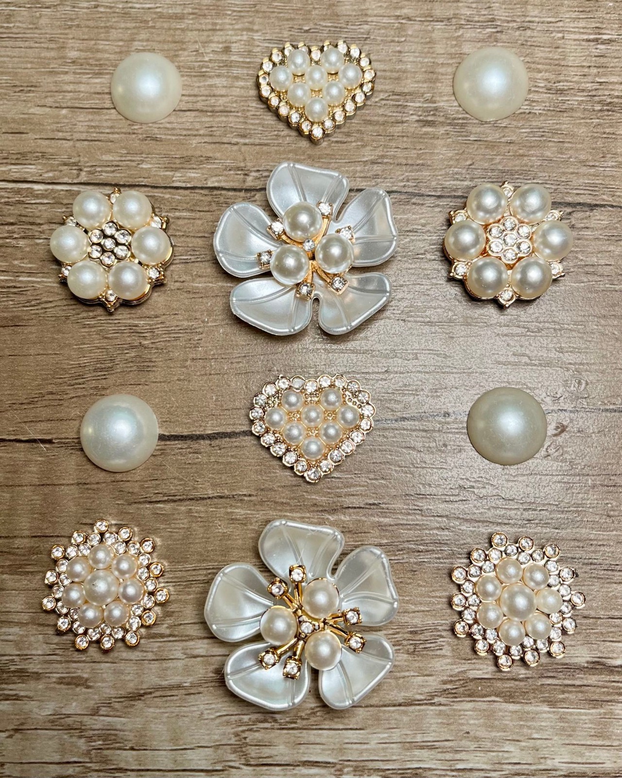 12pc Pearl Flower Rhinestone Glam Shoe Charms for Crocs or Shoe Laces
