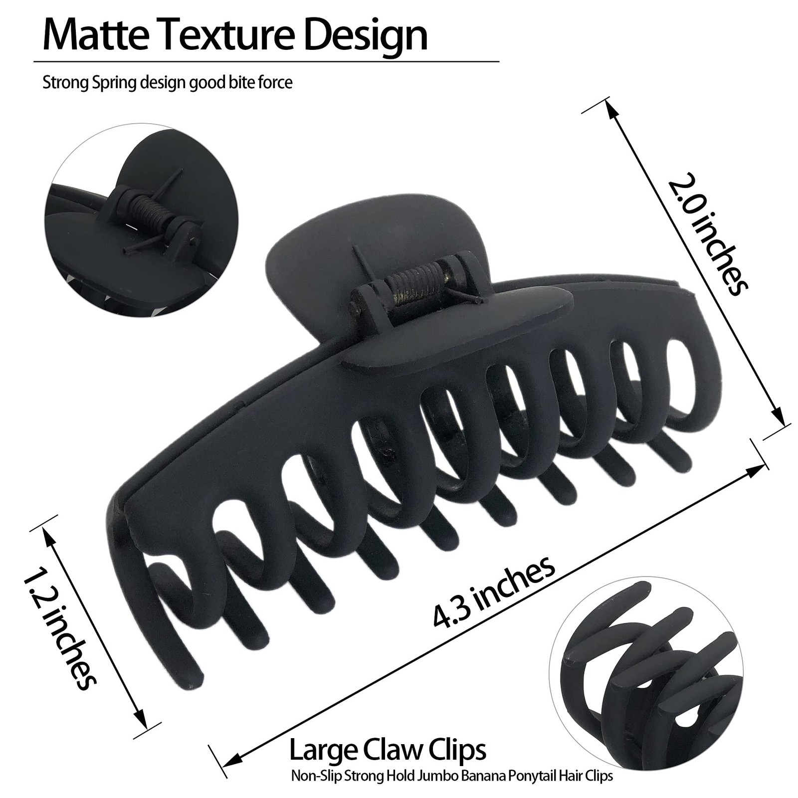 3 PCS Big Hair Claw Clips 4.3 Inch Nonslip Jumbo Strong Hold Jaw Clamps Pin