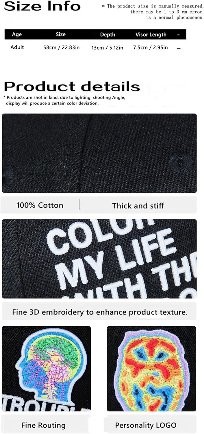 New – 1 PACK Brain Embroidered Baseball Cap, Adjustable Cotton Hat for Men Women