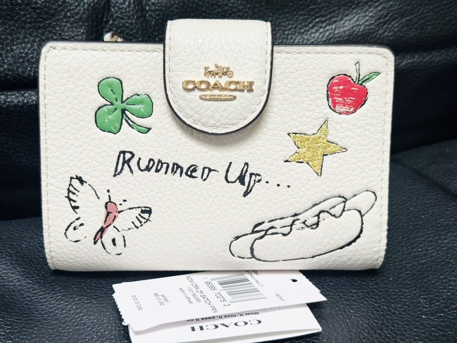 Coach Medium Corner Zip Wallet With Sketch Print In Gold/Chalk Multi CAO94 NWT