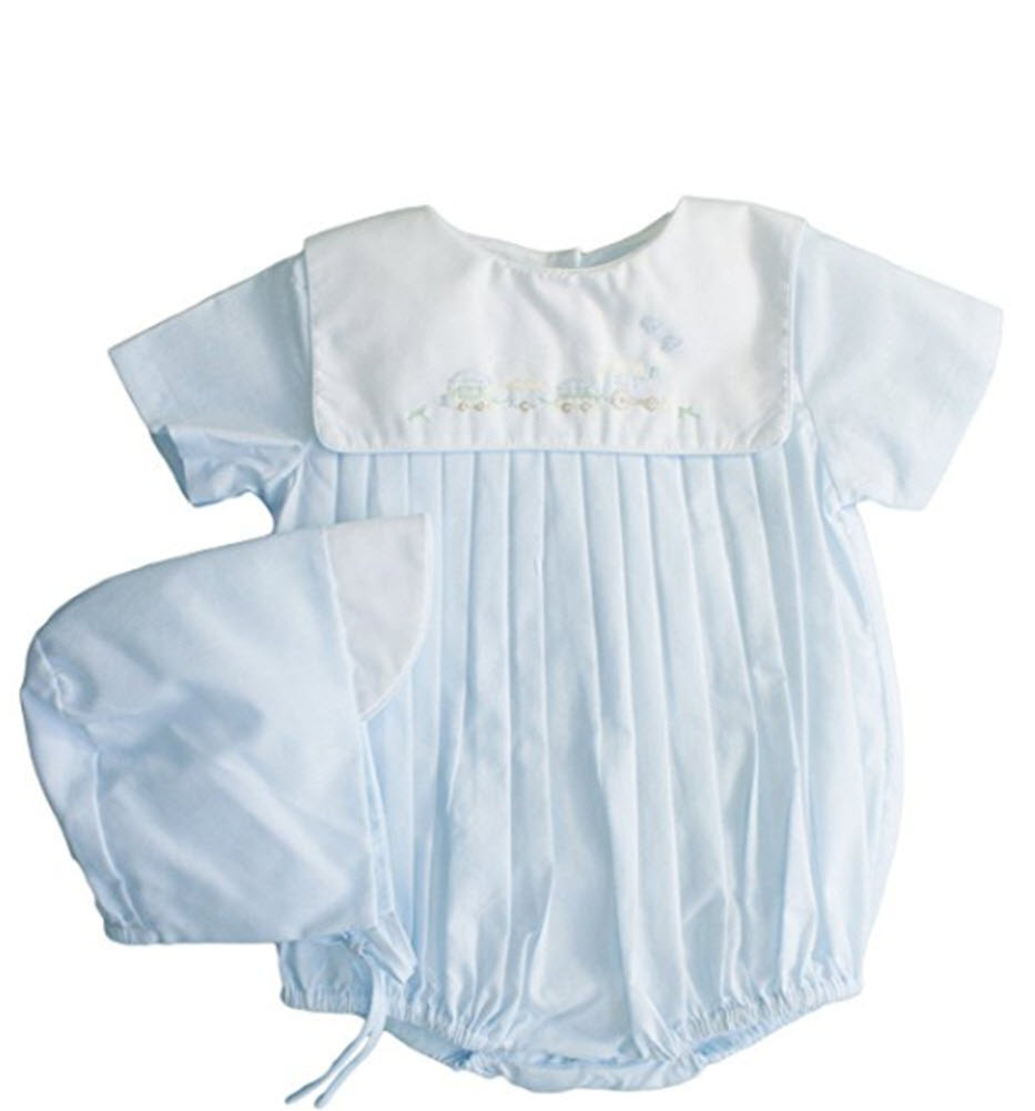 Petit Ami Boys Blue Romper and Hat Train Embroidered NWT NB, 3m, 6m, 9m