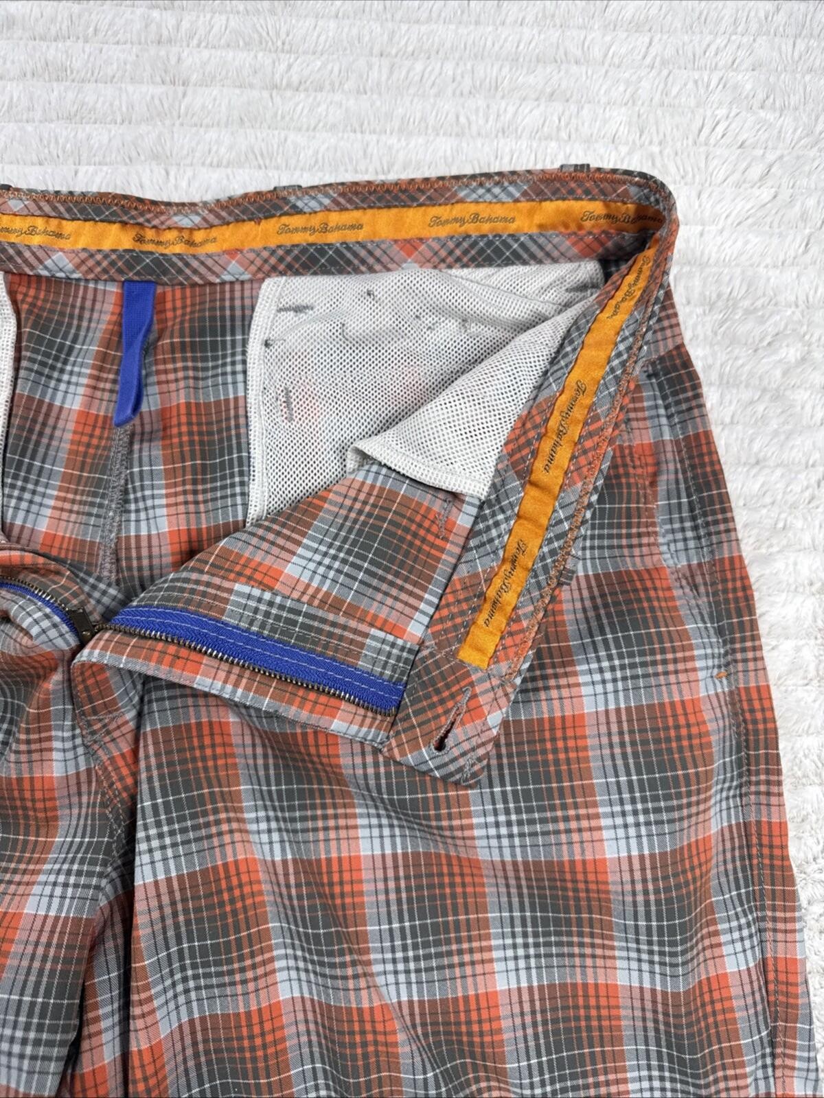 Tommy Bahama Paradise Tech Men Size 39×9” Orange Plaid Performance Shorts Mesh