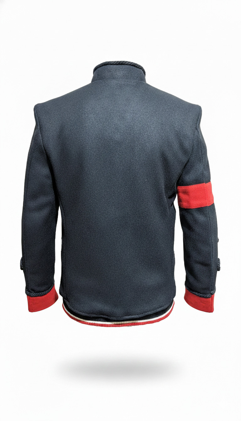 Men’s Hussar Military Braided Jacket Black Red Band Uniform Gothic Coat