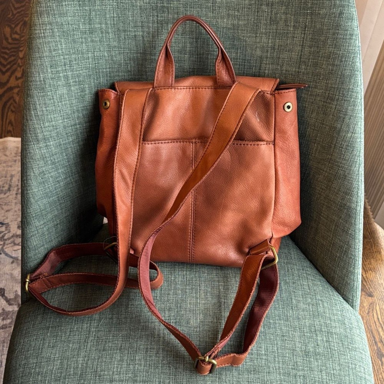 American Leather Co. brown Women backpack Bag purse neutral classic everyday GUC