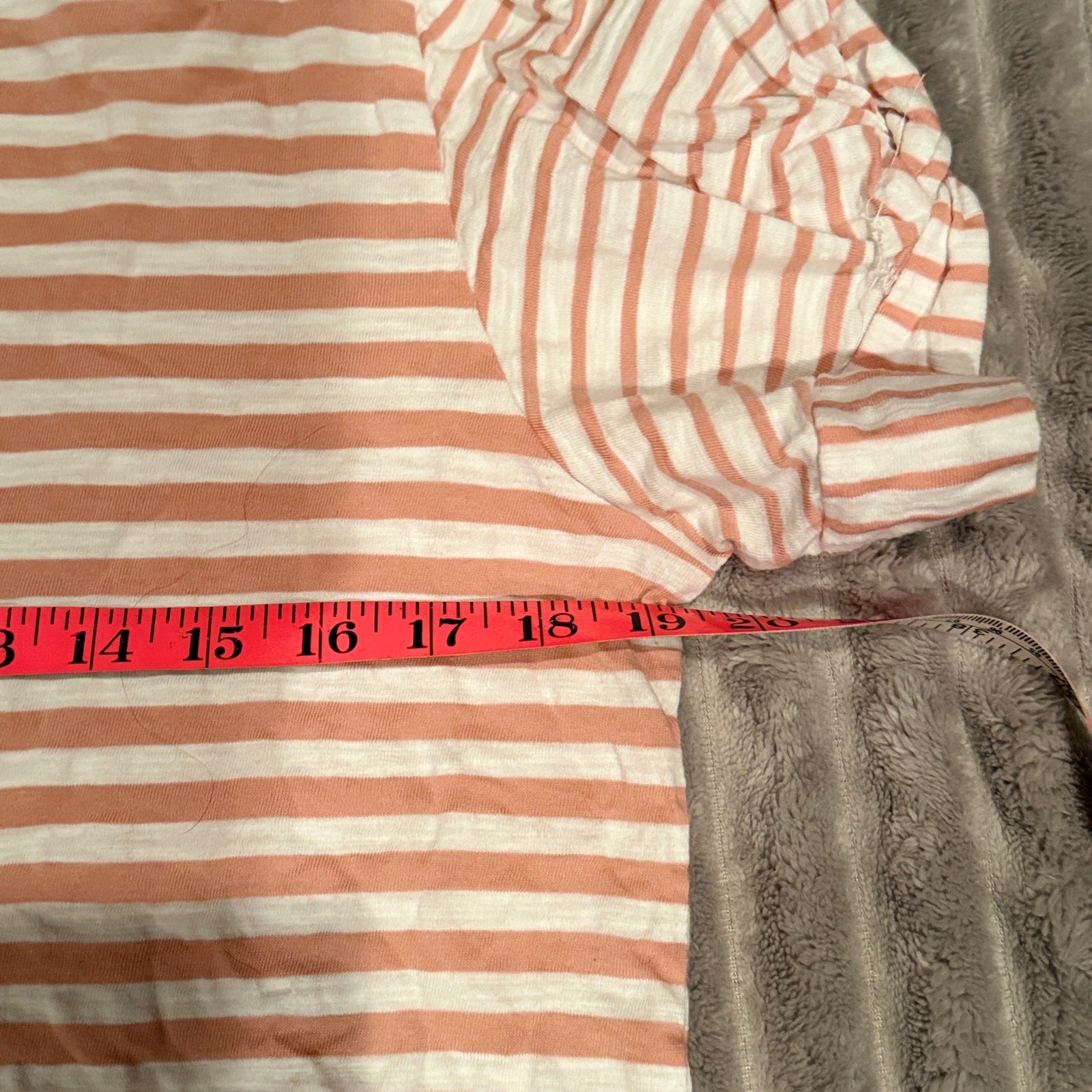 Jane & Delancey Striped Puff Sleeve Top Women’s Size L Peach White Knit Tee