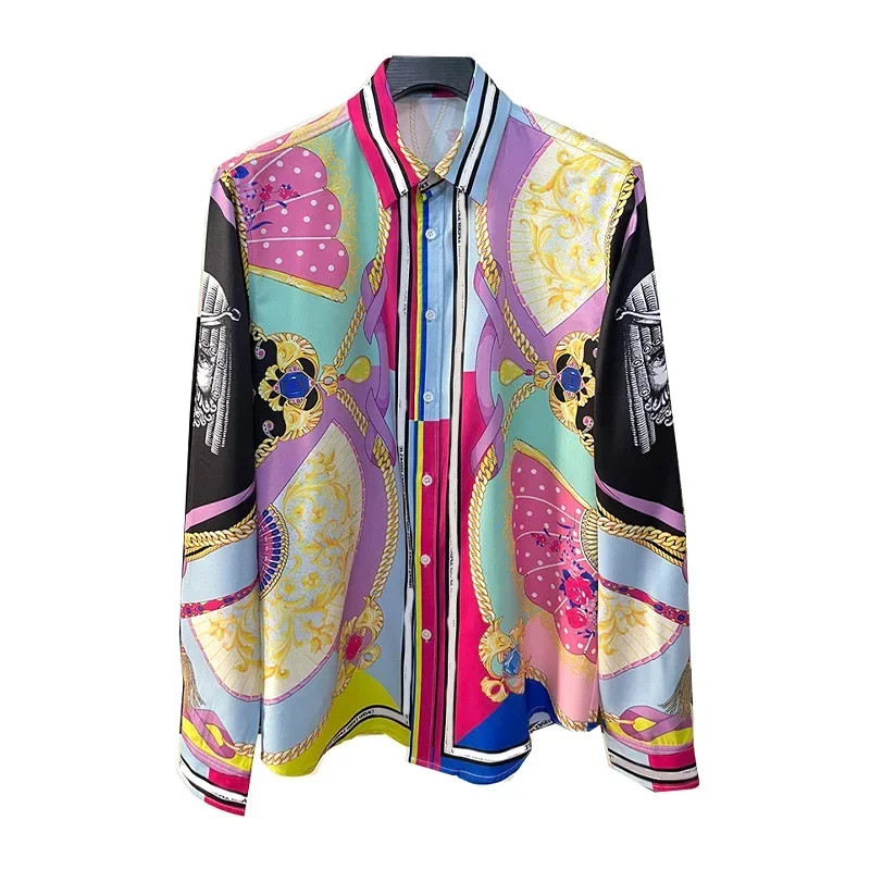Button Down Shirt Men Floral Print Casual Hawaiian Shirt Men Luxury Royal Shirts