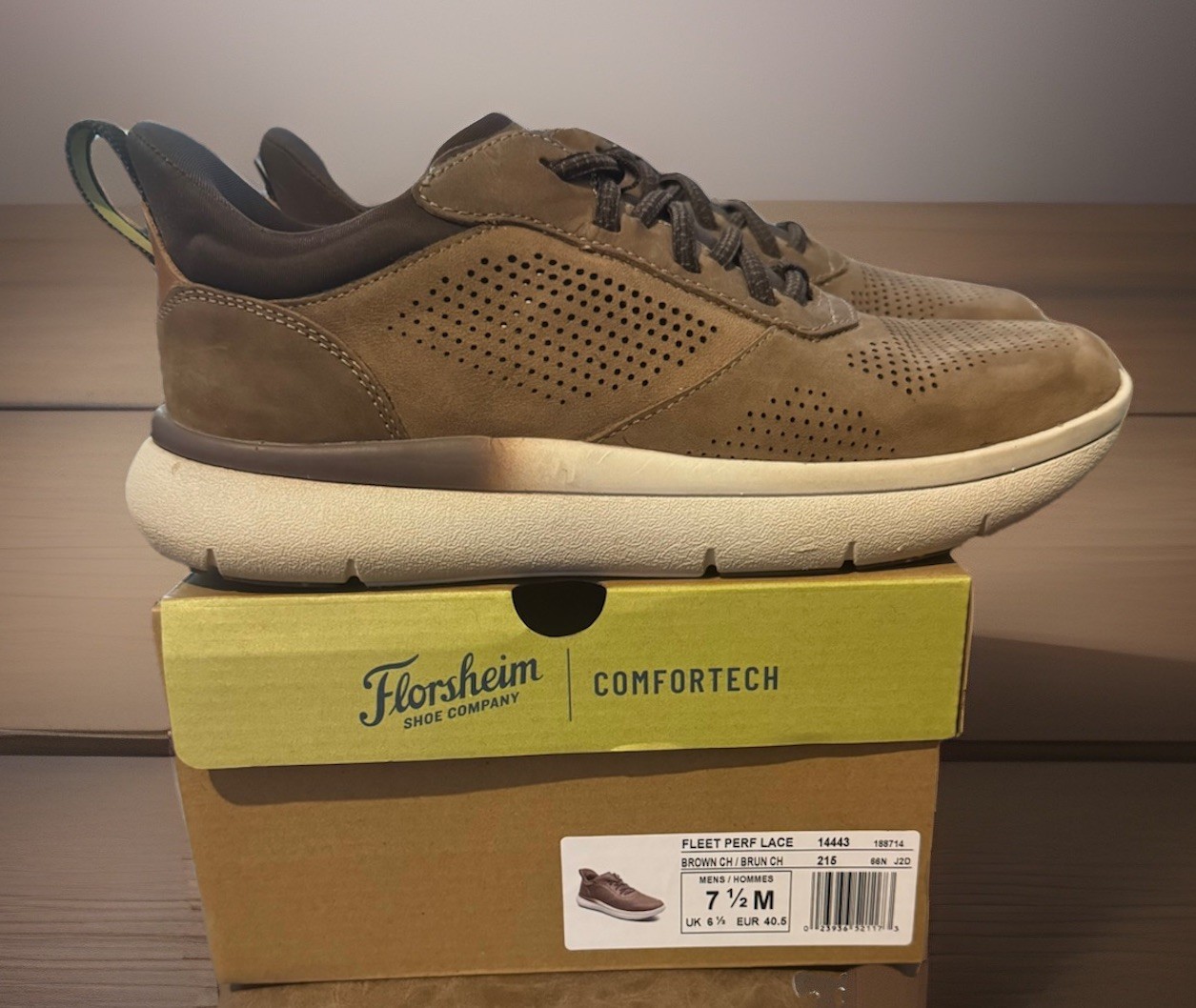 Florsheim Fleet Perf Lace Elastic Slip-On Hybrid Sneakers Brown Men’s 7.5