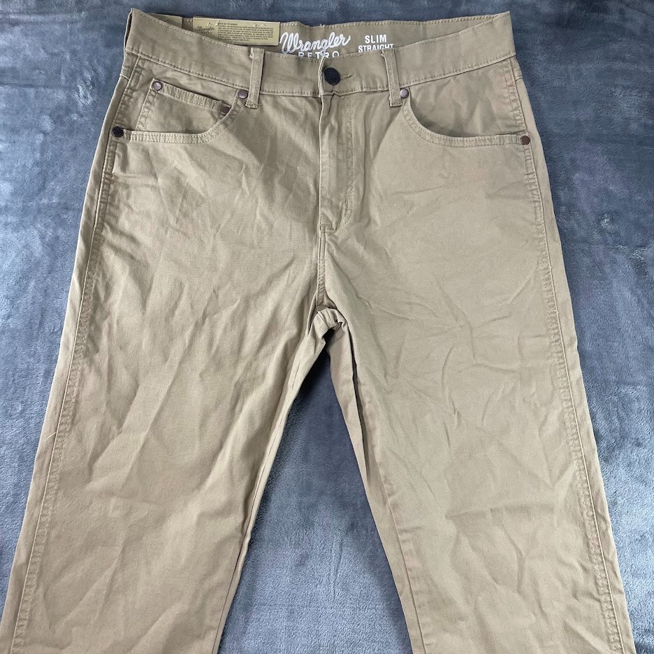 Wrangler Retro Slim Straight Pants Mens 32×34 Fawn NWT 5-Pocket Cowboy Western