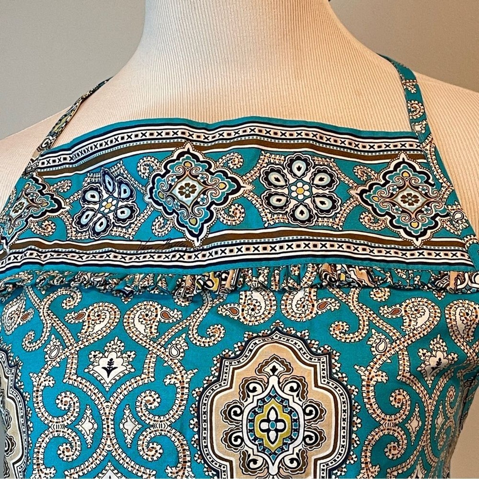 Vera Bradley Turquoise and White Paisley Cotton Apron