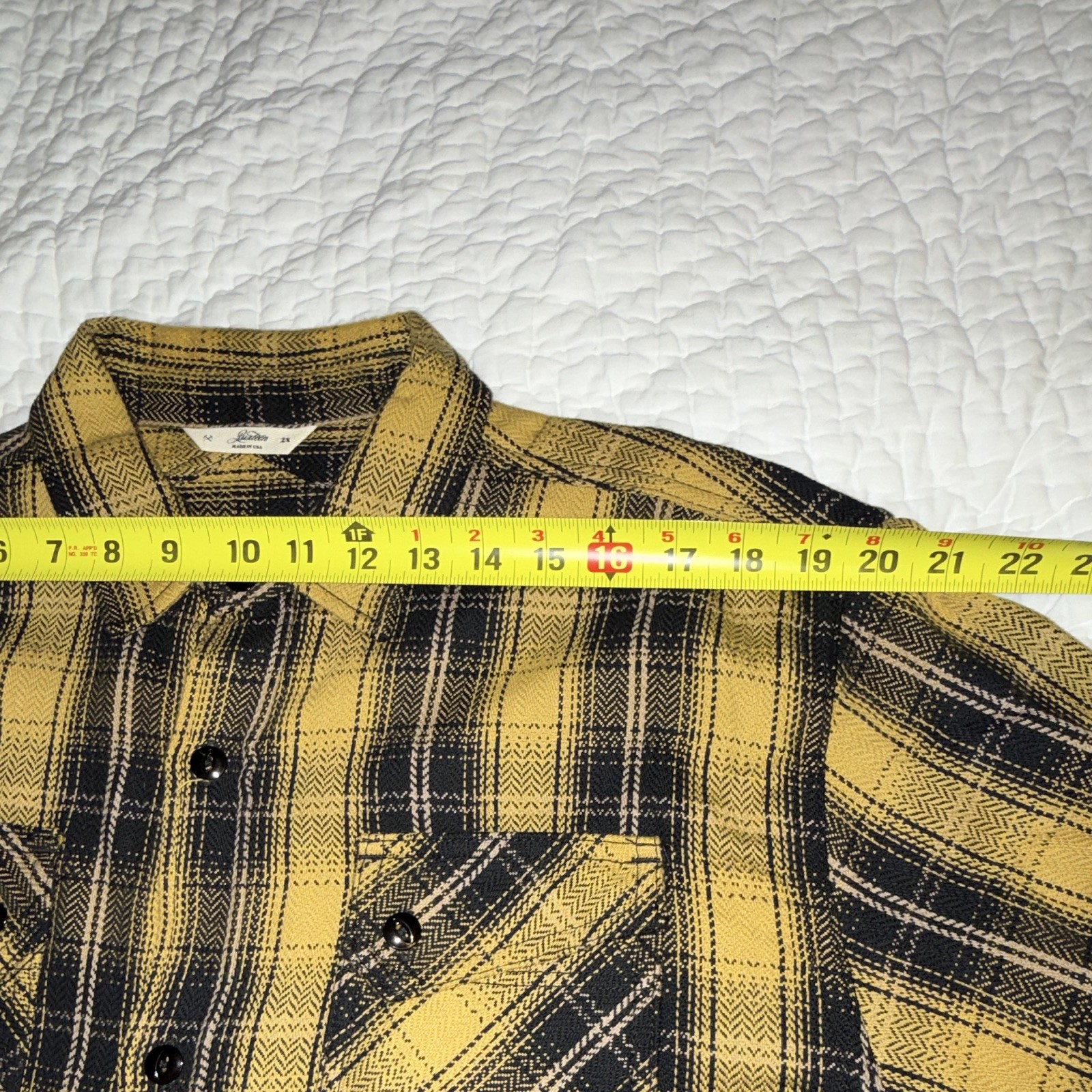 3Sixteen Crosscut Black/Yellow Plaid Blanket Flannel Button-Up Shirt 2XL