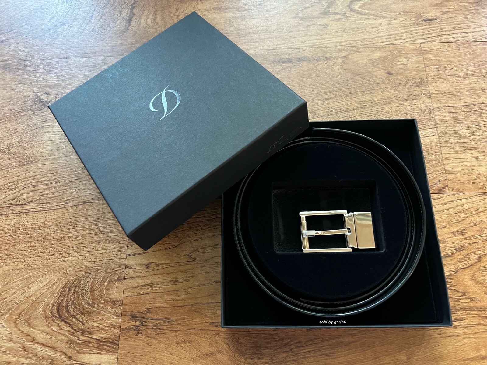 S.T. Dupont Reversible Black & Brown Leather Belt, Silver Buckle, 9540120, NIB