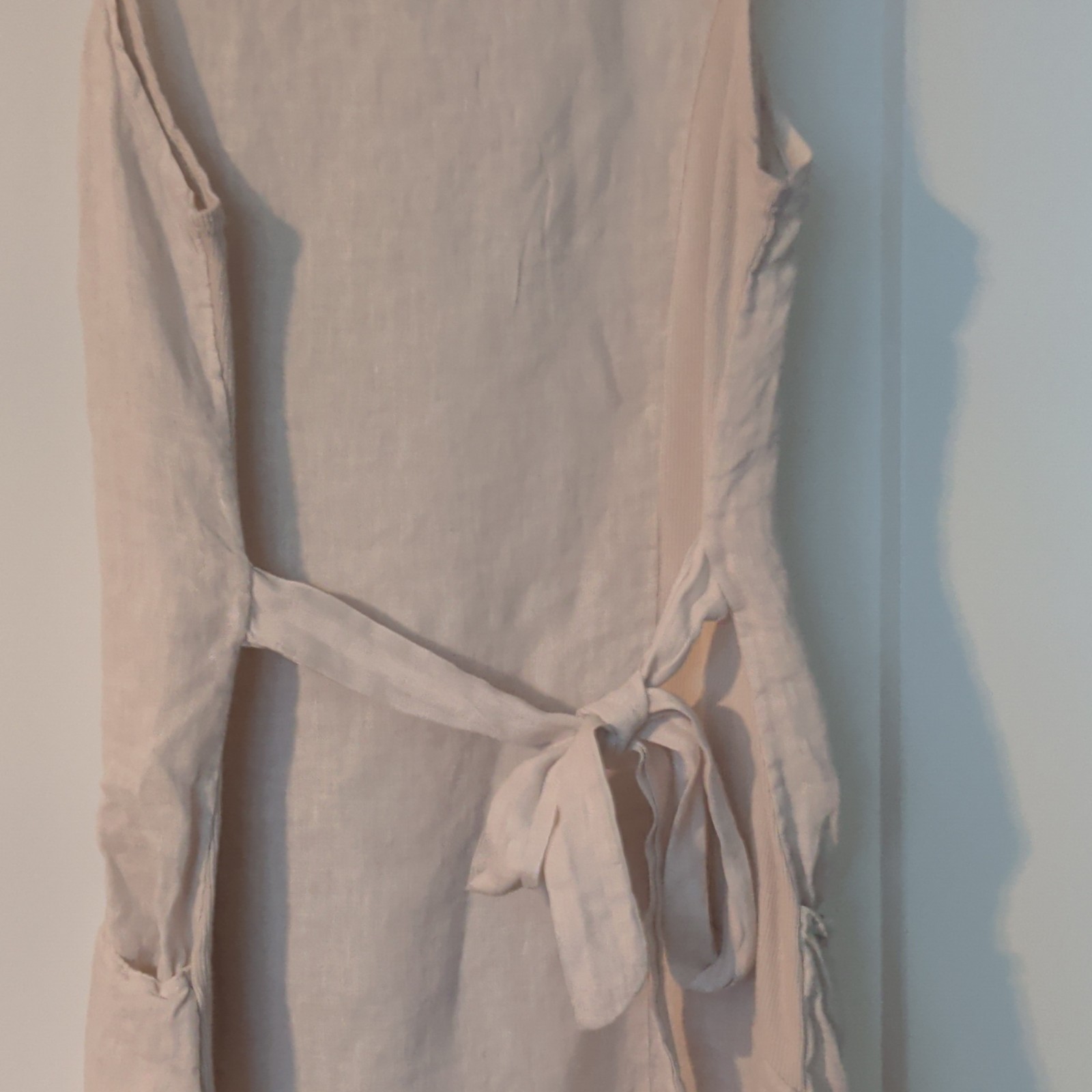 Made in Italy Flax Linen Sleeveless Scoop Neck Shift Dress Crochet Size S