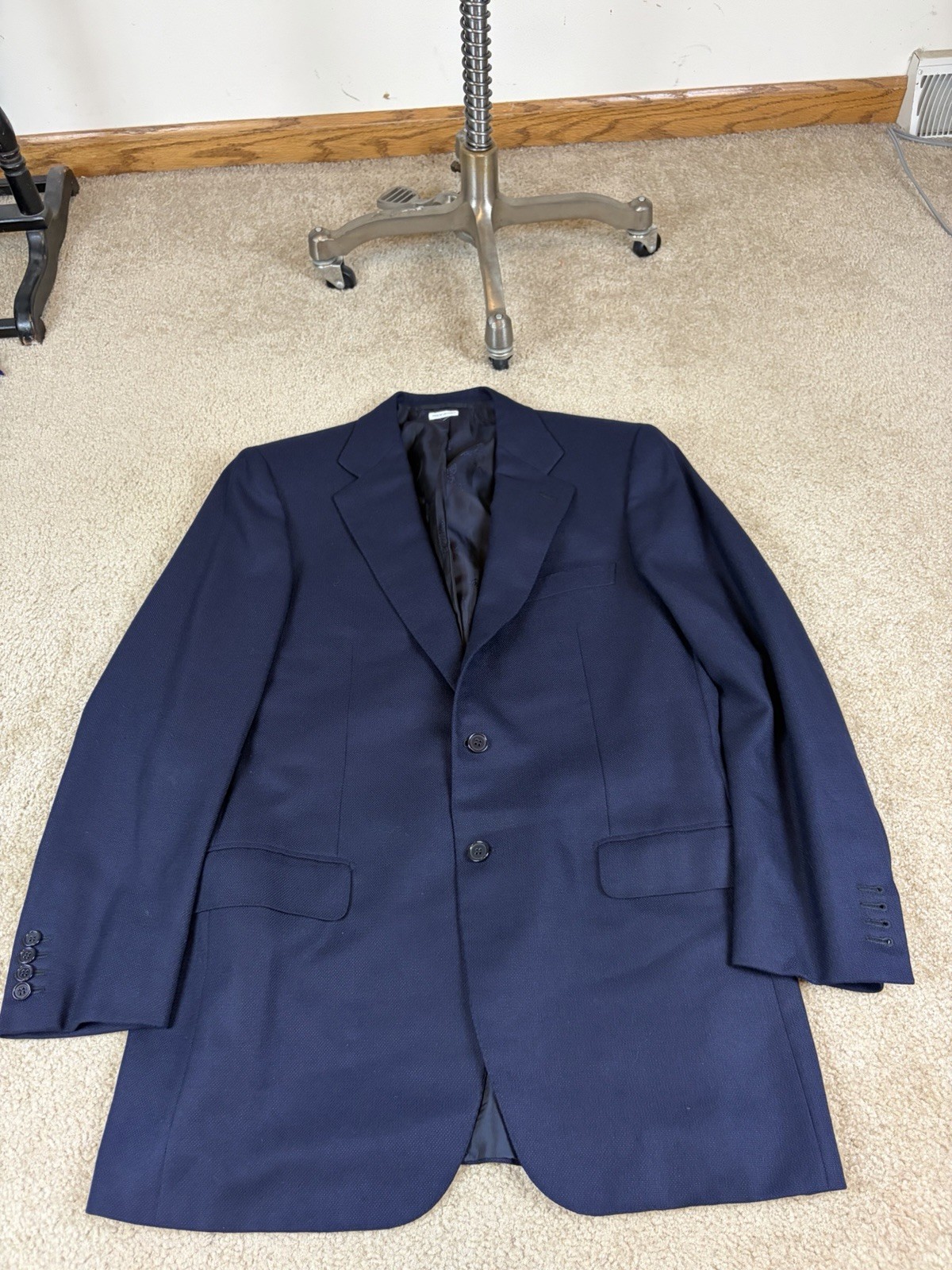 BRIONI 100% WOOL NOMENTANO NAVY BLUE DOUBLE VENT HOPSACK BLAZER SIZE 40R