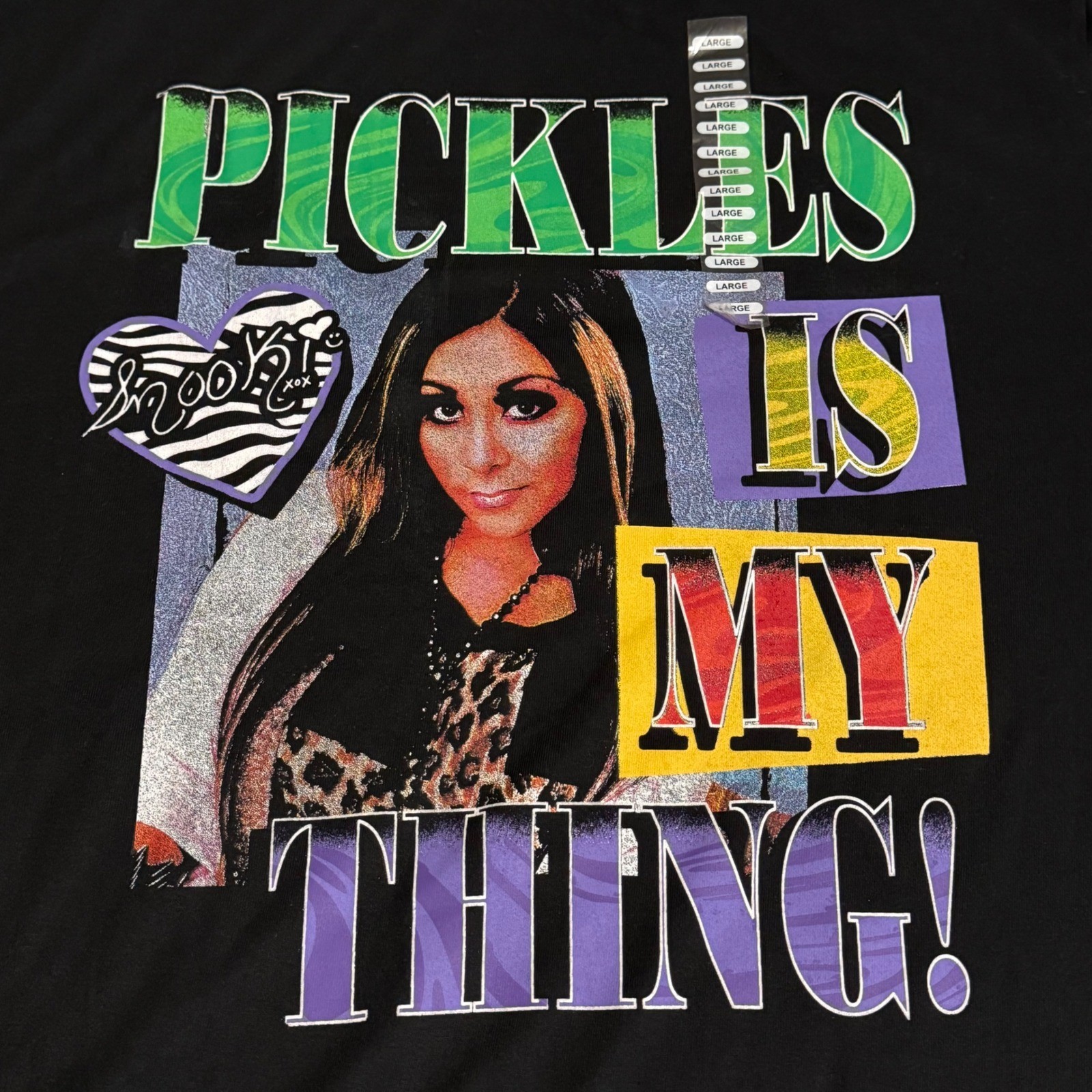 Jersey Shore Snooki Pickles Is My Thing Black Graphic T-Shirt Large MTV Y2K Tee