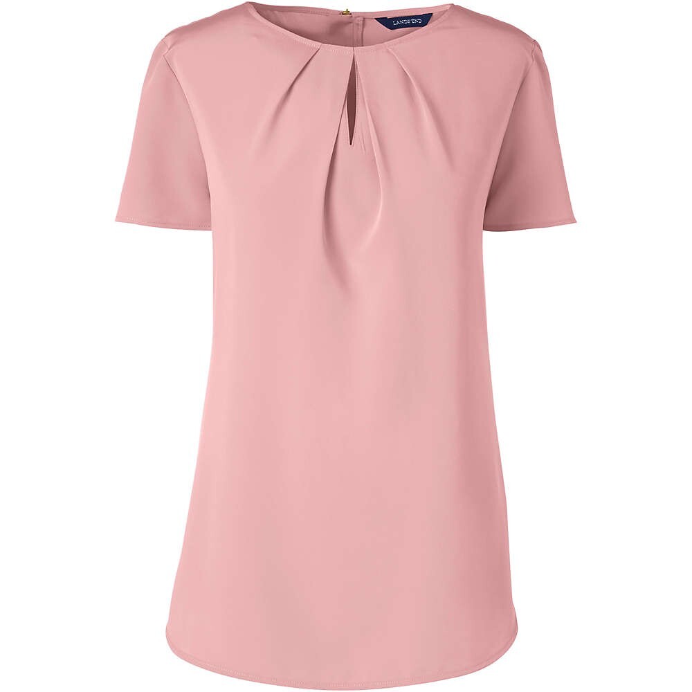 LANDS’ END Plus 32W Pink Short Sleeve Keyhole Blouse with Gold Back Zipper NWT